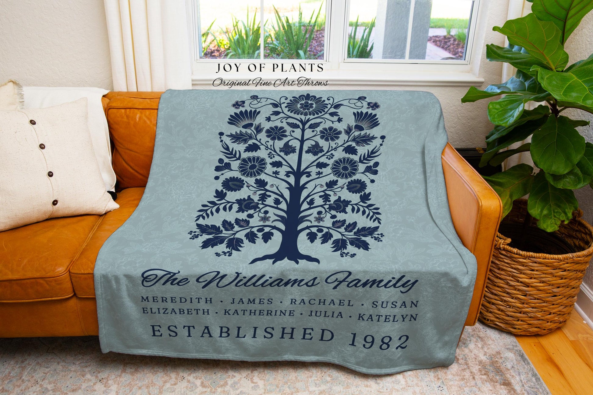 Family Heritage Tree Tapestry Personalized | Sentimental Personalized Mother's Day Custom Woven Blanket for Grandparents Meaningful Gift |