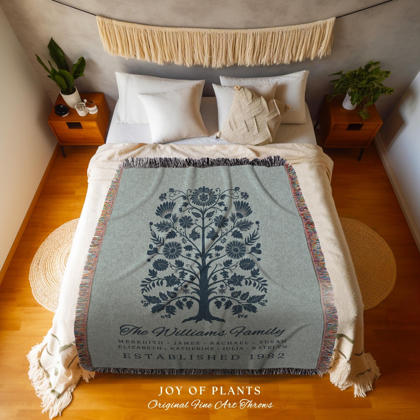 Family Heritage Tree Tapestry Personalized | Sentimental Personalized Mother's Day Custom Woven Blanket for Grandparents Meaningful Gift |