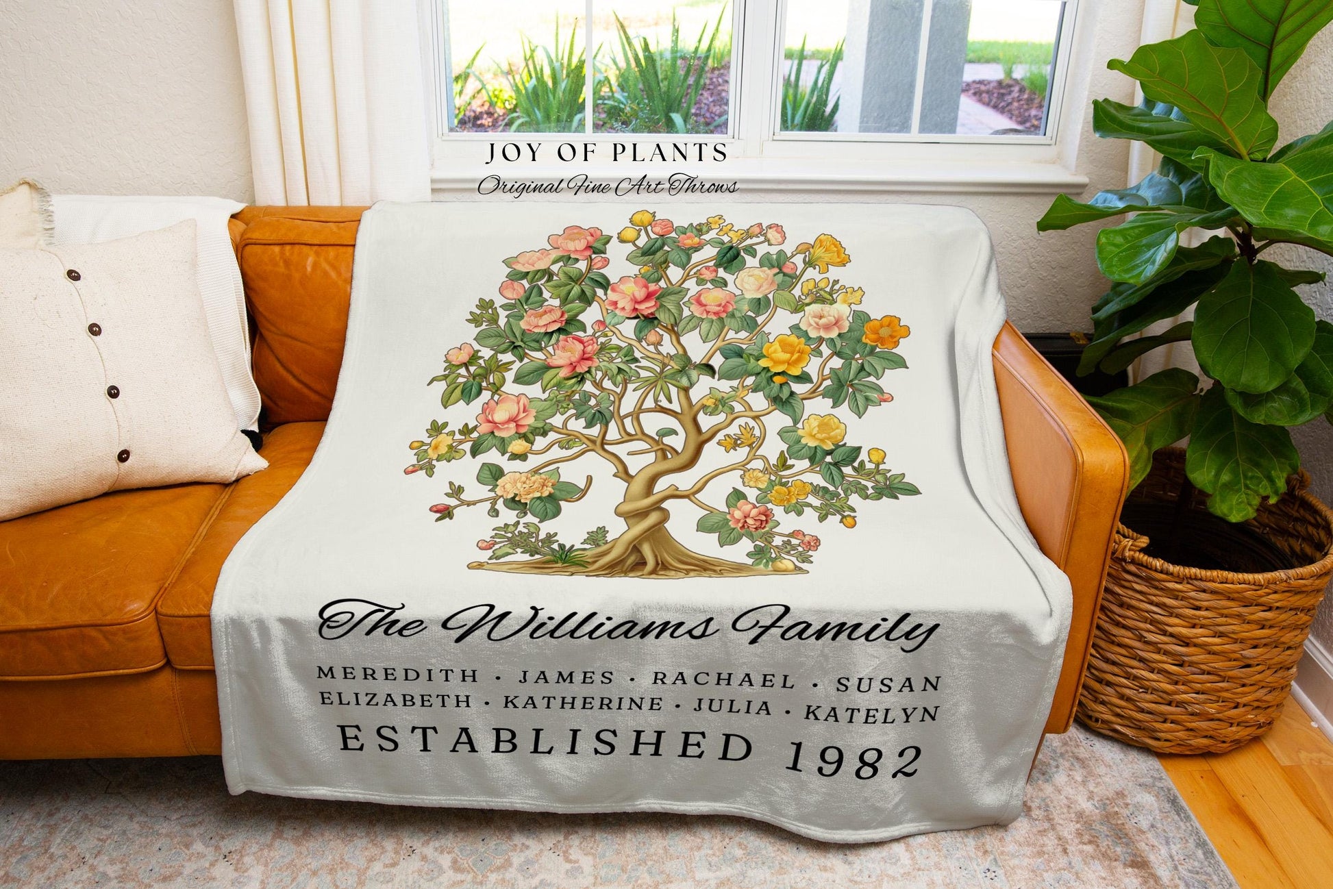 Last Name Family Tapestry Woven | Grandma Gift Custom Floral Family Tree Personalized Mother's Day I Love You Blanket for Mom Sentimental |