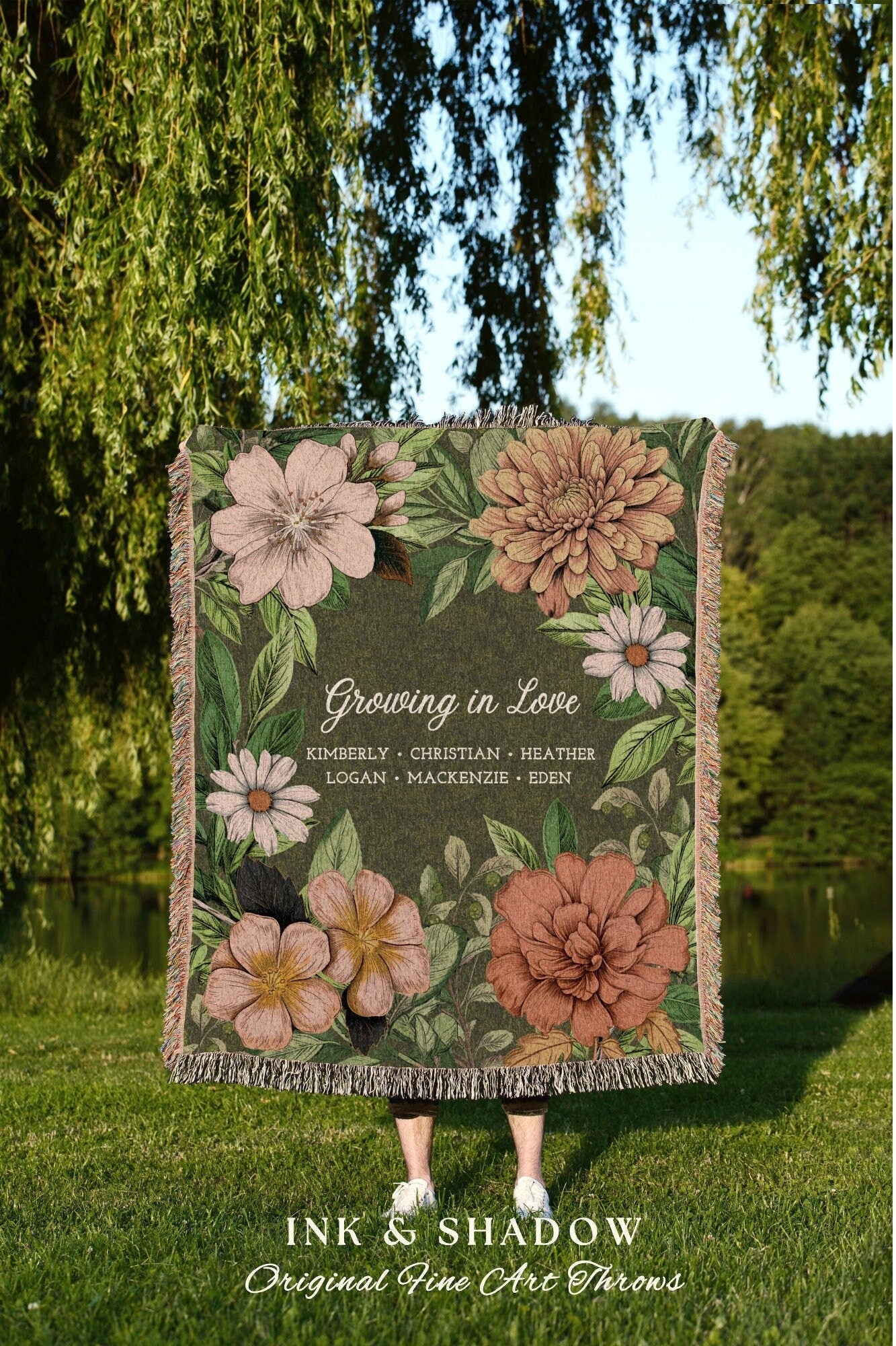 Mimi's Garden Birth Flower Blanket | Gift from Grandkids Custom Family Flower Blanket Personalized Custom Flower Throw Blanket Gift for Mom