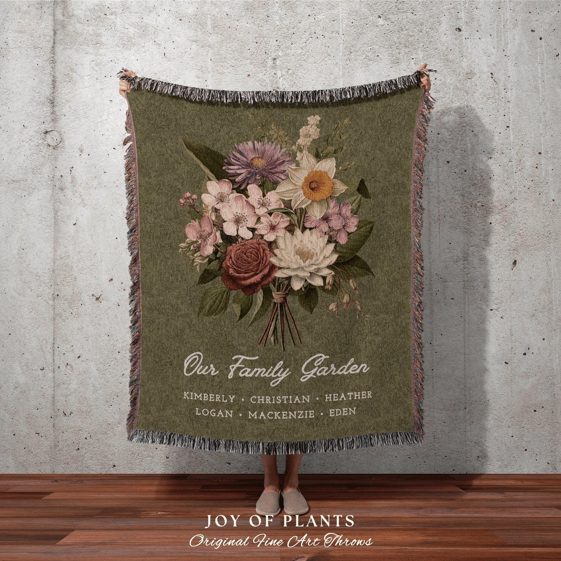 Our Family Garden Bouquet Blanket | Personalized Birth Flower Blanket Birth Month Flower Bouquet Nanas Garden Custom Throw Blanket for Mom |