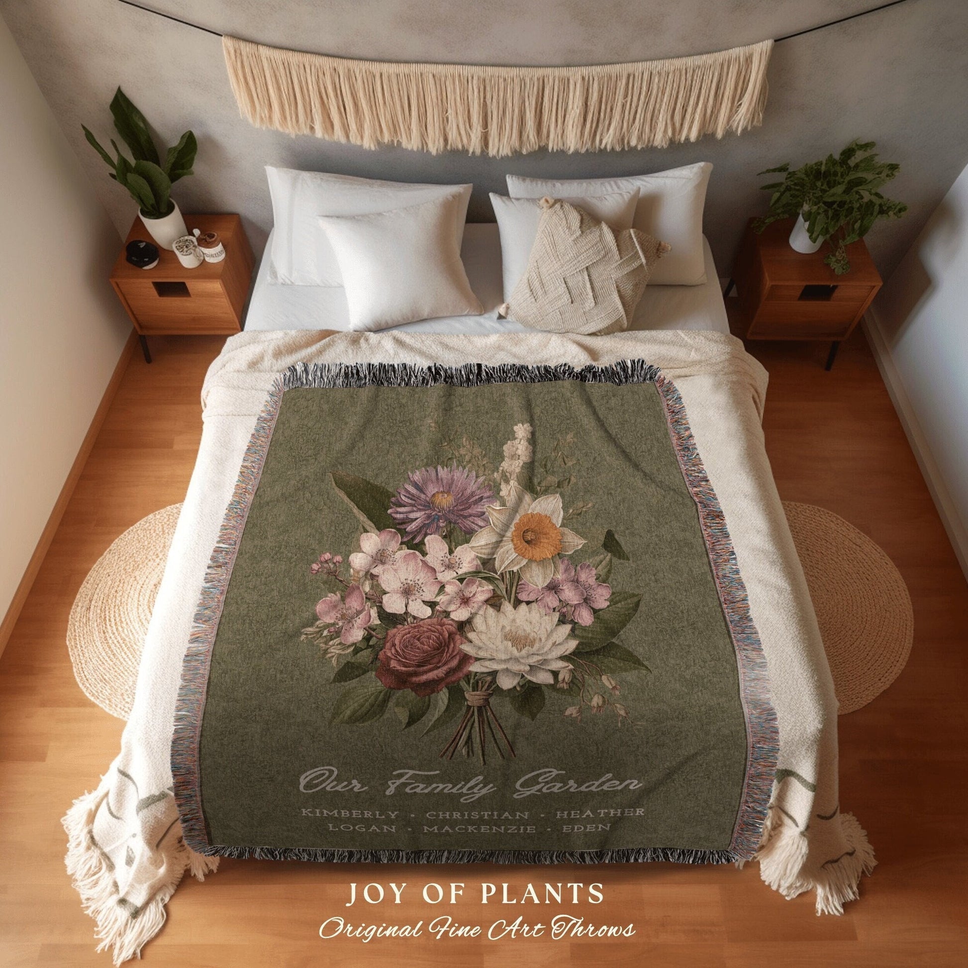 Our Family Garden Bouquet Blanket | Personalized Birth Flower Blanket Birth Month Flower Bouquet Nanas Garden Custom Throw Blanket for Mom |