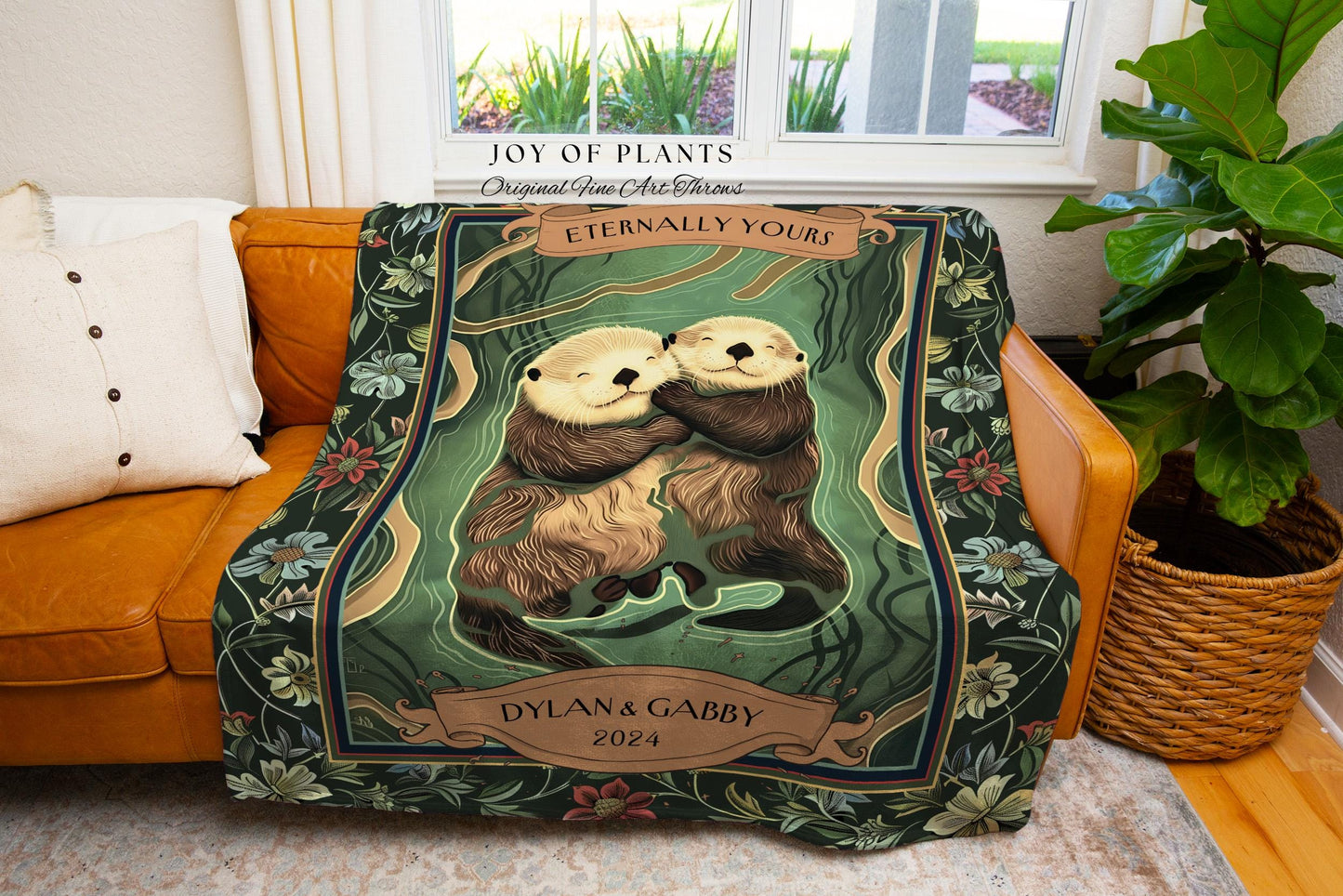 River Otters Personalized Couple Gift Cute | Boho Whimsical Wedding Anniversary Throw Blanket Personalized Saying Significant Otters Custom