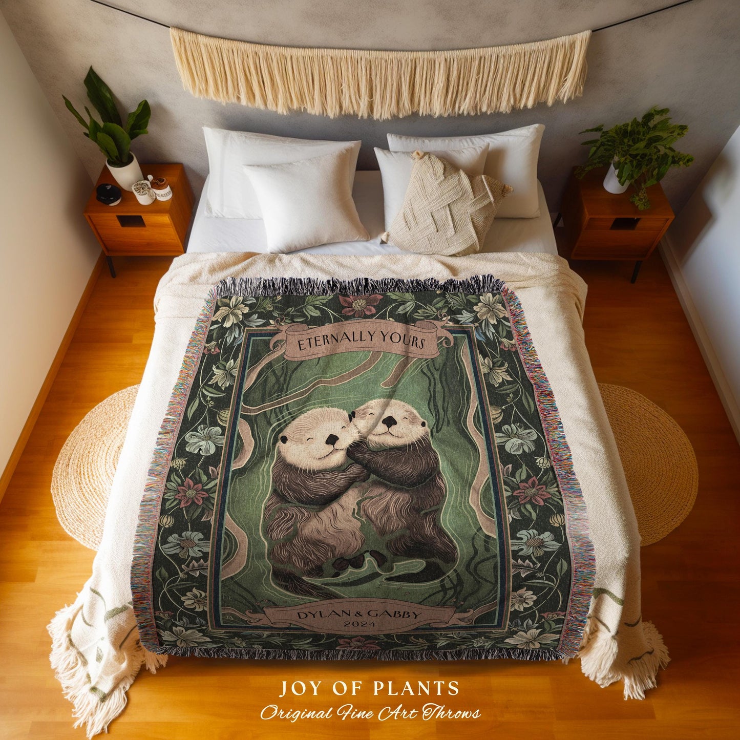 River Otters Personalized Couple Gift Cute | Boho Whimsical Wedding Anniversary Throw Blanket Personalized Saying Significant Otters Custom