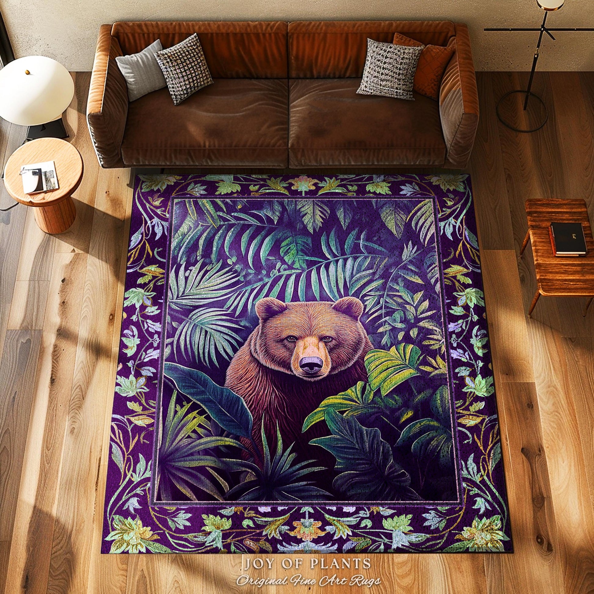 Whimsical Woodland Mystical Bear Forest Rug Enchanted Botanical Cottagecore Decor Goblincore Vintage Aesthetic Tropical Jungle Foliage Art