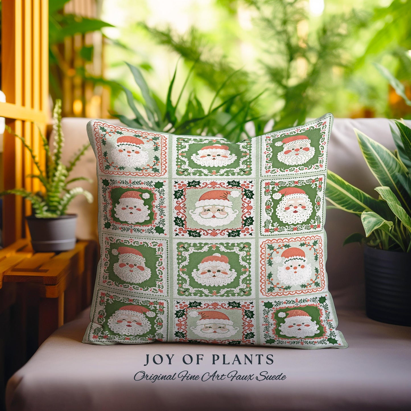 Pastel Christmas Santa Claus Blanket Soft Cottagecore Holiday Pillow Vintage Mint Green Retro Tapestry Cushion Cozy Festive Winter Art Decor