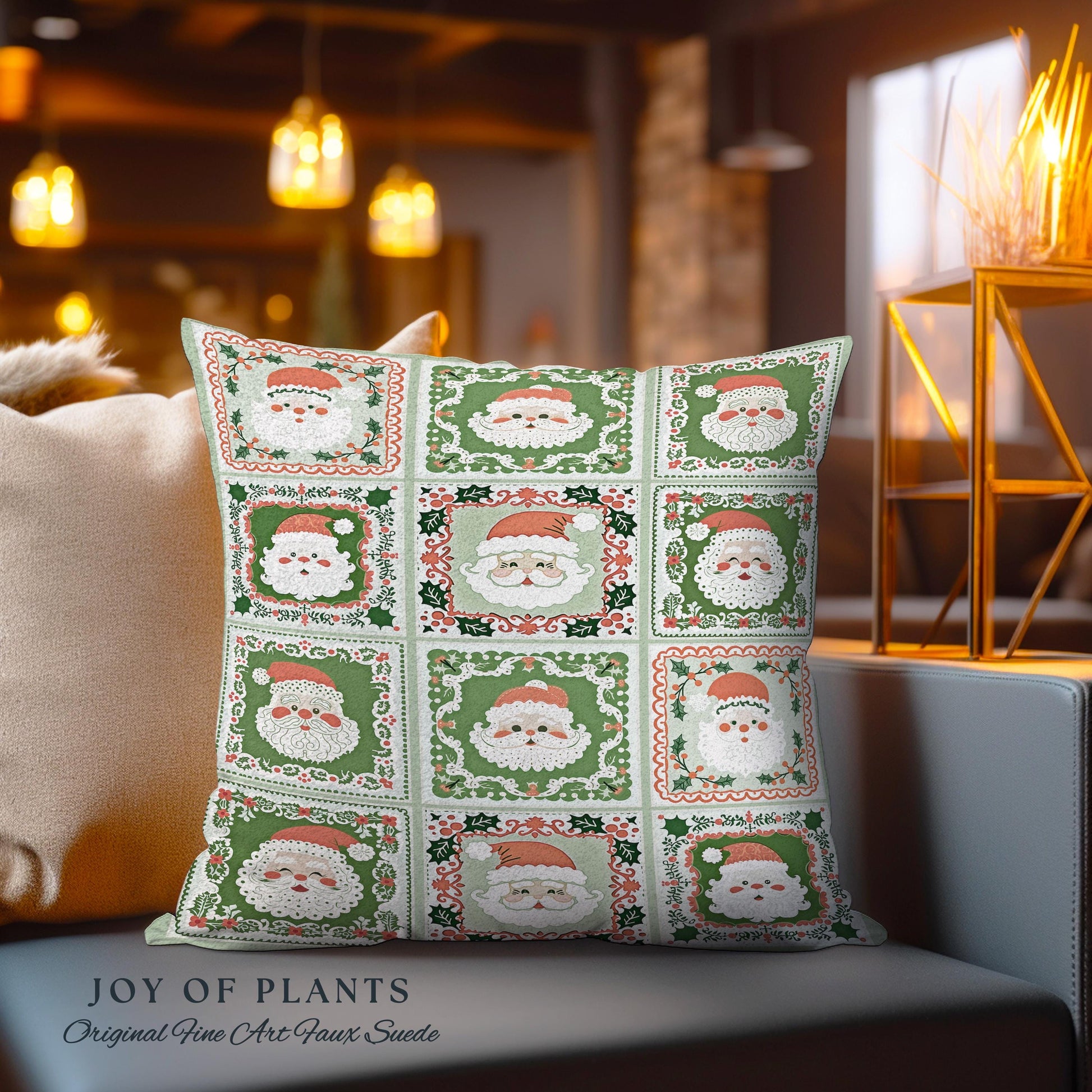 Pastel Christmas Santa Claus Blanket Soft Cottagecore Holiday Pillow Vintage Mint Green Retro Tapestry Cushion Cozy Festive Winter Art Decor