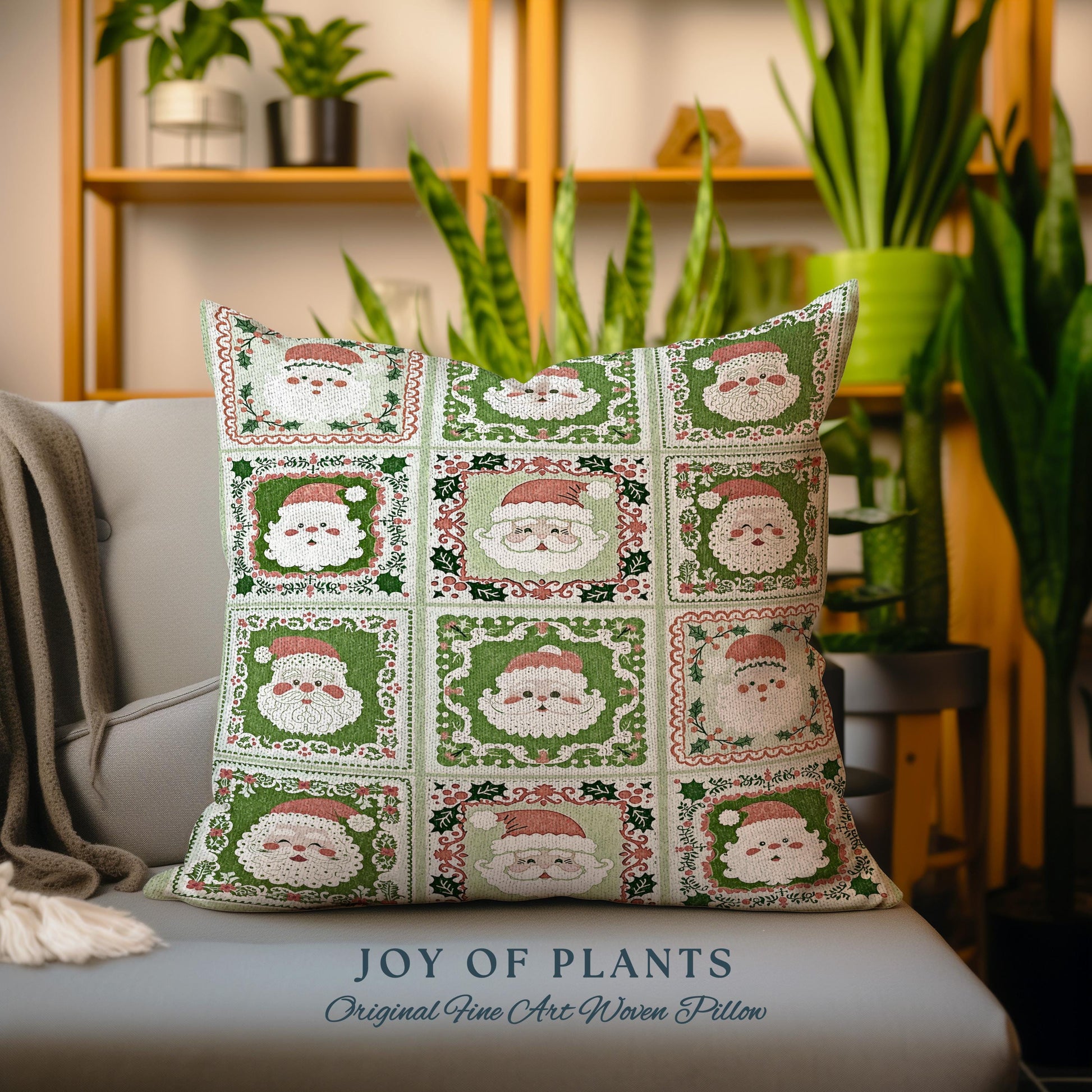 Pastel Christmas Santa Claus Blanket Soft Cottagecore Holiday Pillow Vintage Mint Green Retro Tapestry Cushion Cozy Festive Winter Art Decor