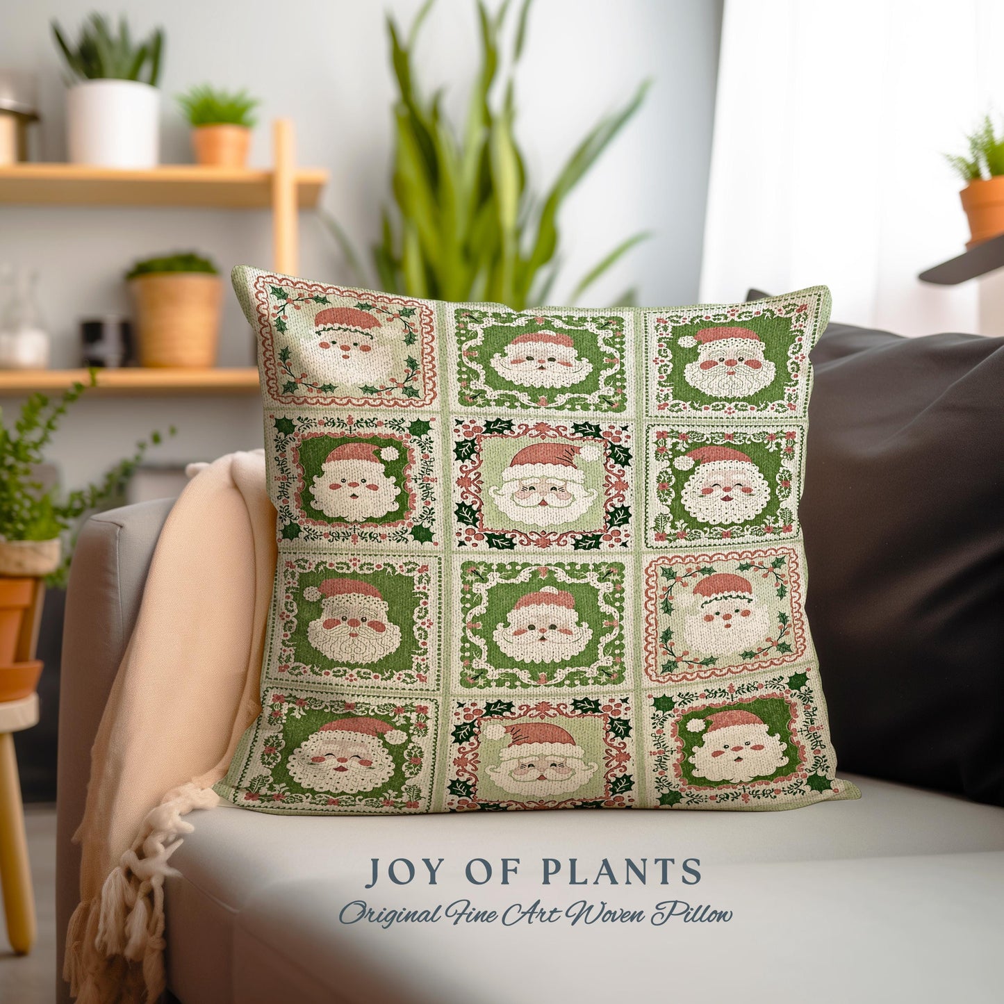Pastel Christmas Santa Claus Blanket Soft Cottagecore Holiday Pillow Vintage Mint Green Retro Tapestry Cushion Cozy Festive Winter Art Decor