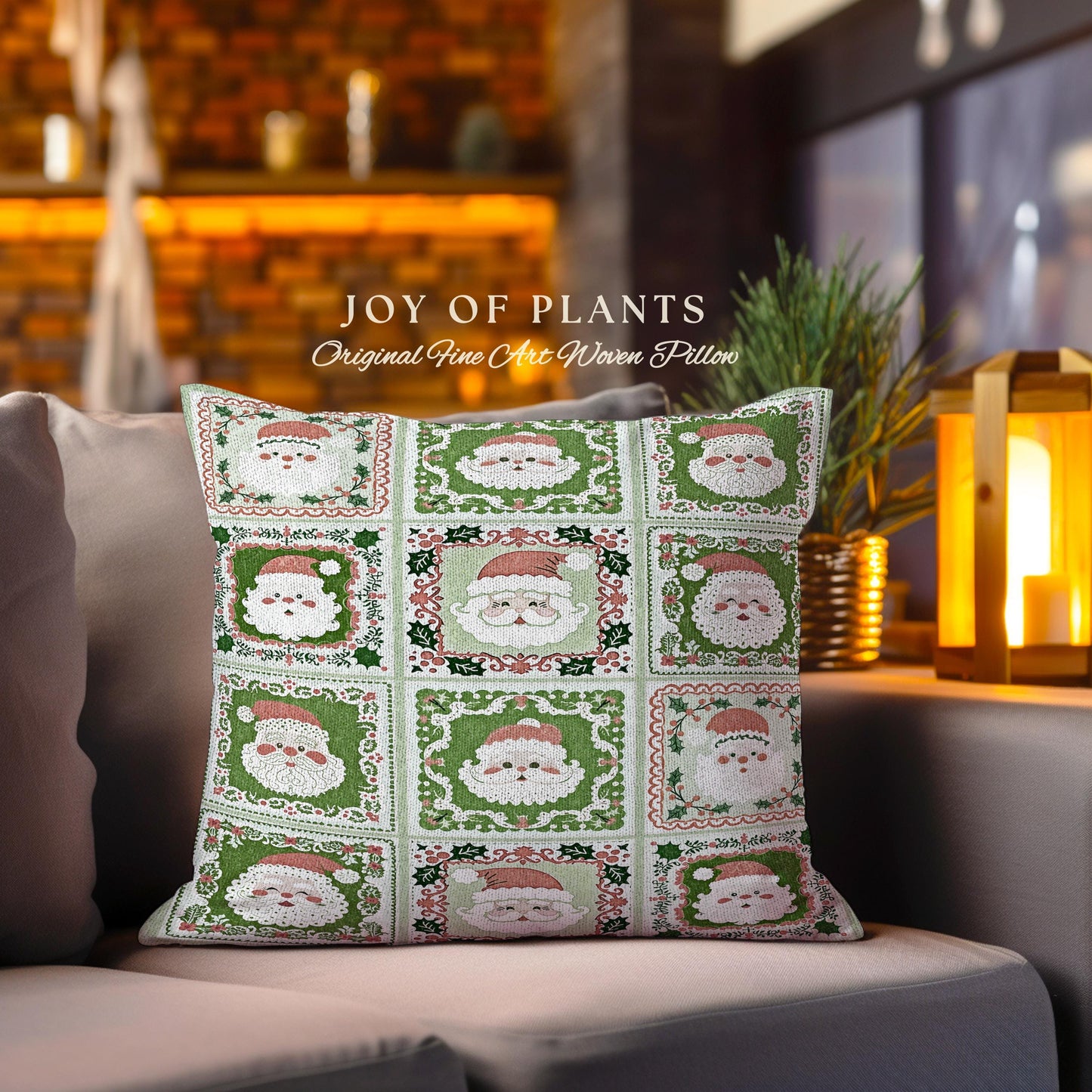 Pastel Christmas Santa Claus Blanket Soft Cottagecore Holiday Pillow Vintage Mint Green Retro Tapestry Cushion Cozy Festive Winter Art Decor