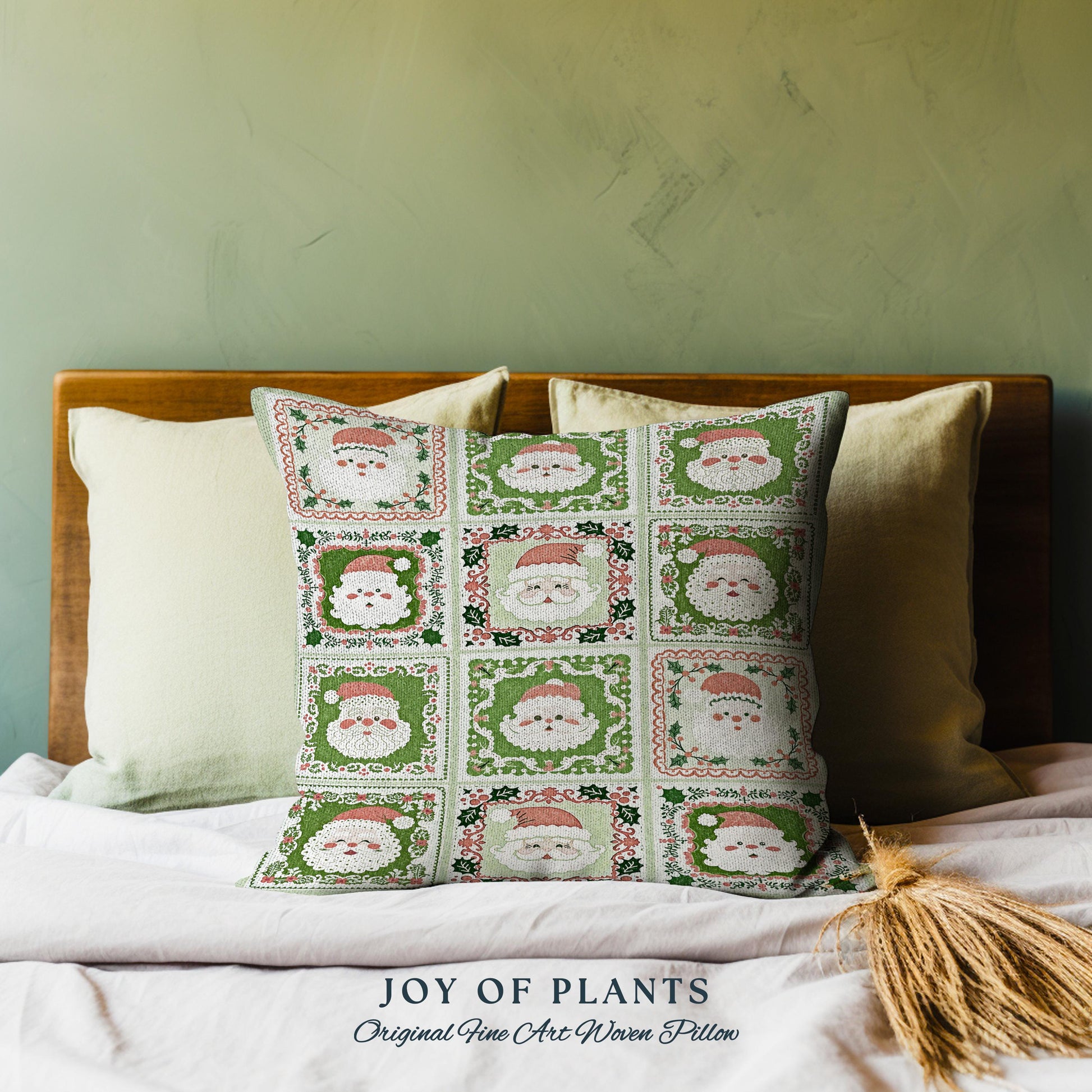 Pastel Christmas Santa Claus Blanket Soft Cottagecore Holiday Pillow Vintage Mint Green Retro Tapestry Cushion Cozy Festive Winter Art Decor