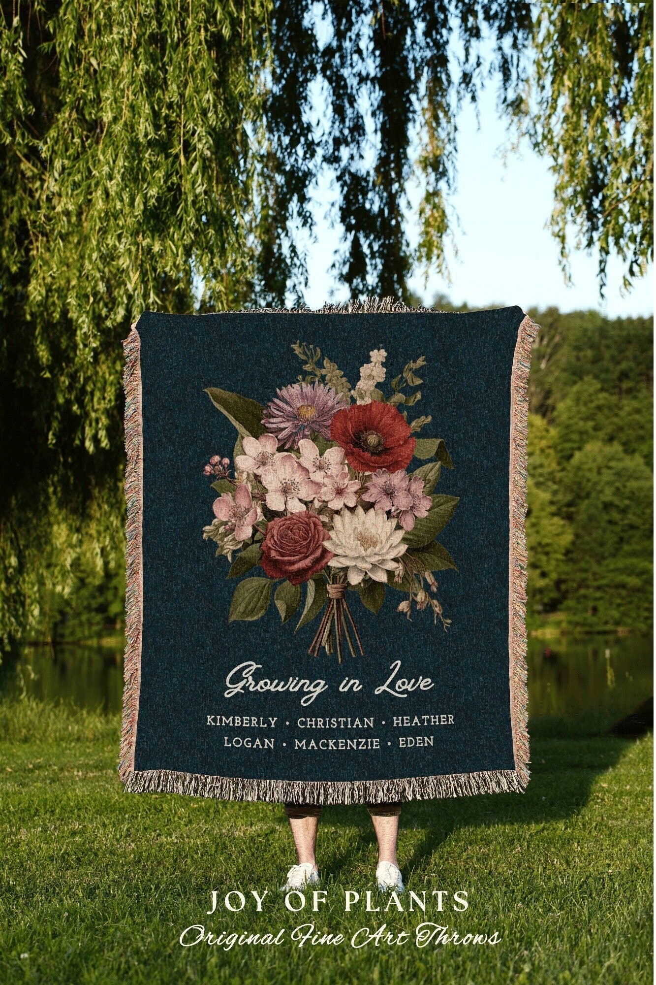 Personalized Birth Flower Bouquet Blanket | Grandmas Garden Custom Woven Throw Blanket Birth Flower Bouquet Nanas Garden Custom Tapestry |