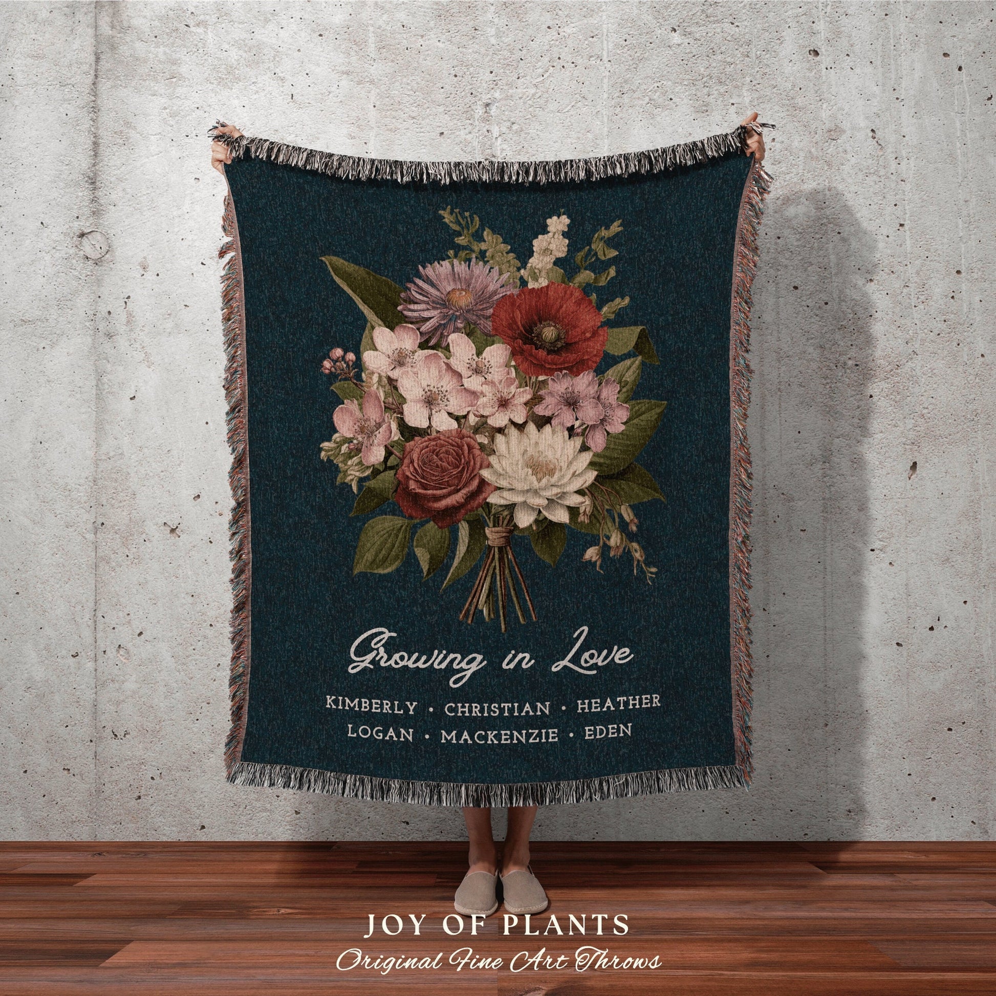 Personalized Birth Flower Bouquet Blanket | Grandmas Garden Custom Woven Throw Blanket Birth Flower Bouquet Nanas Garden Custom Tapestry |