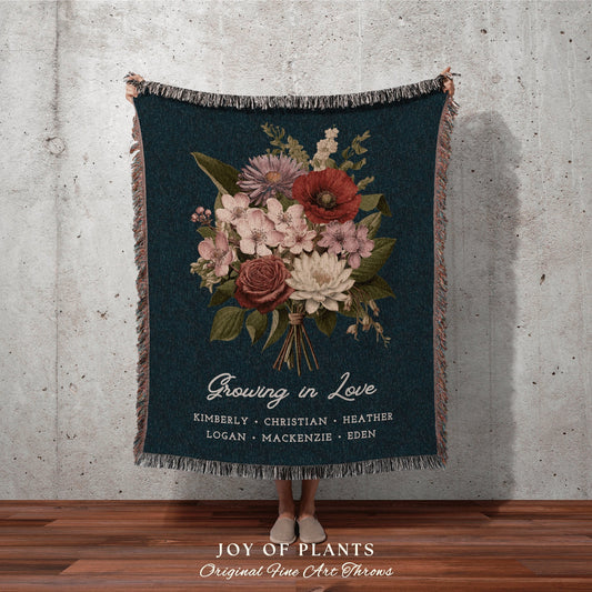 Personalized Birth Flower Bouquet Blanket | Grandmas Garden Custom Woven Throw Blanket Birth Flower Bouquet Nanas Garden Custom Tapestry |