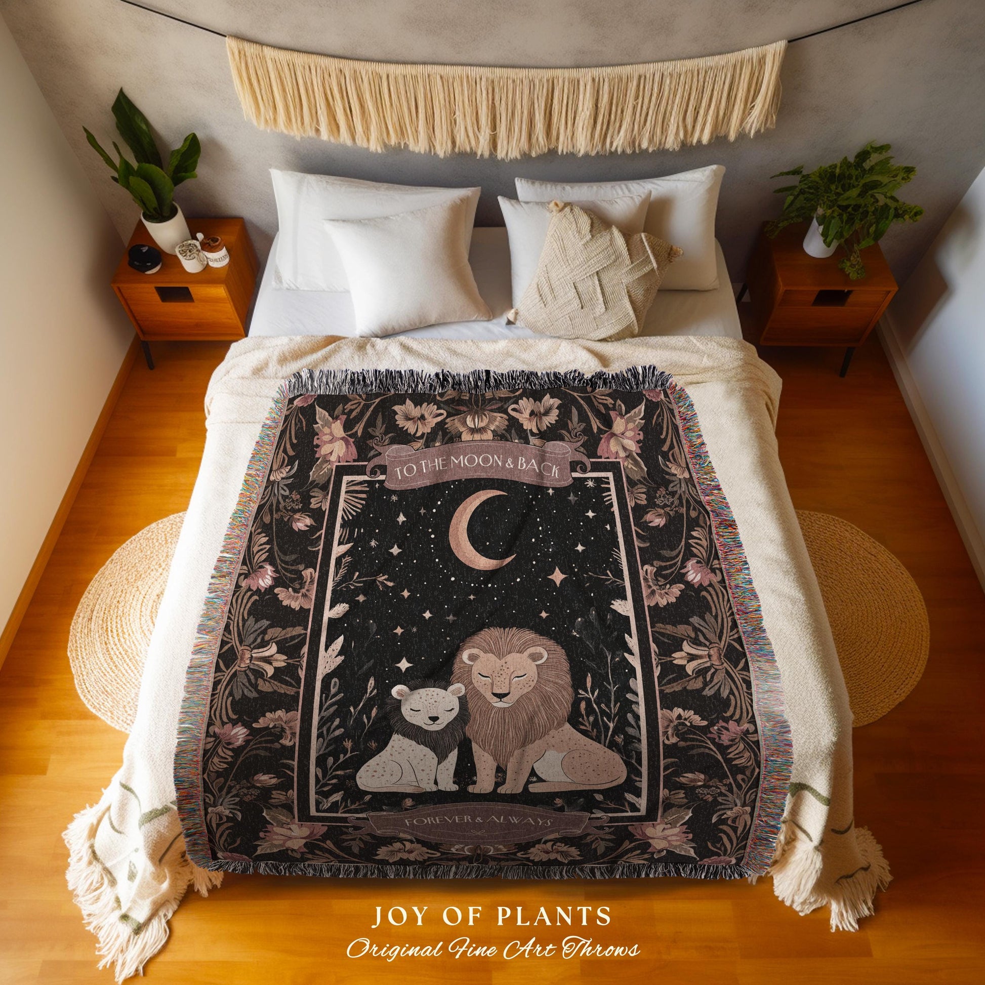 Personalized Jungle Nursery Throw Blanket | Custom Sentimental Gift Parent and Child Scandinavian Lion Decor Whimsical Creatures Tapestry |