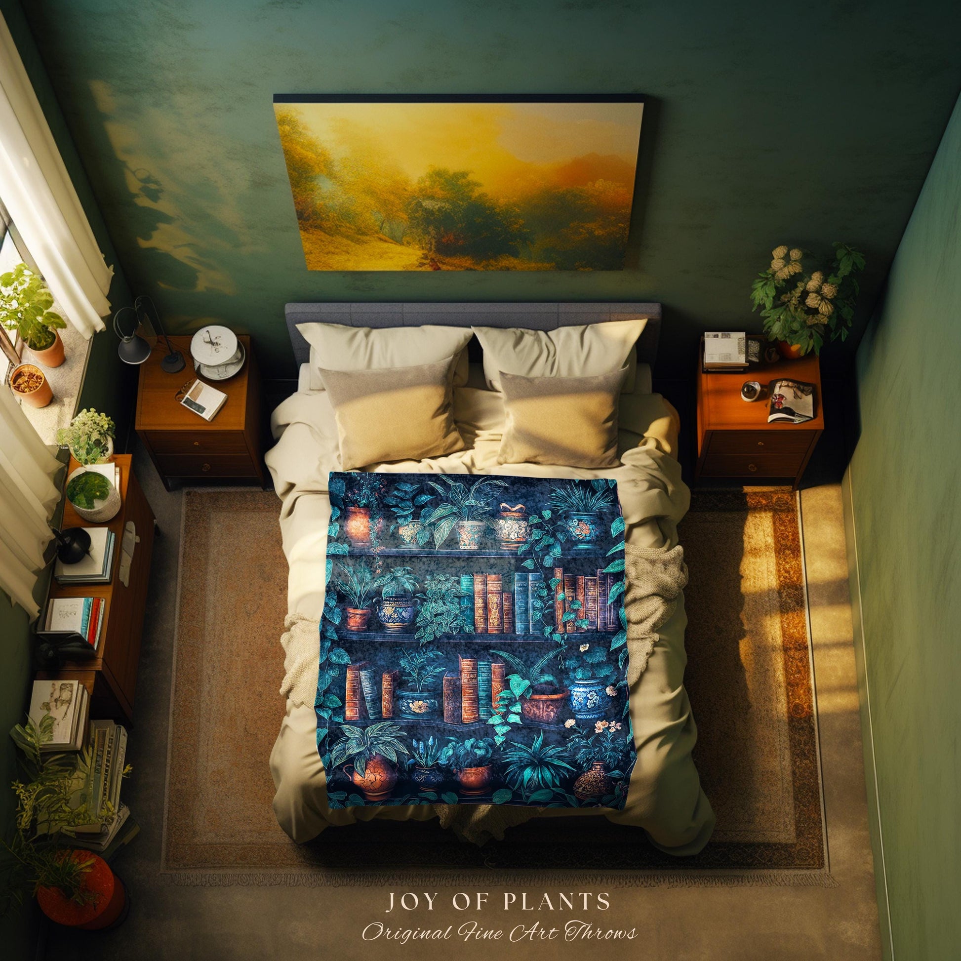 Moody Whimsigothic Bookshelf Tapestry Blanket | Rustic Medieval Woven Wall Hanging Dark Botanical Home Decor Victorian Goth Woodland Style |