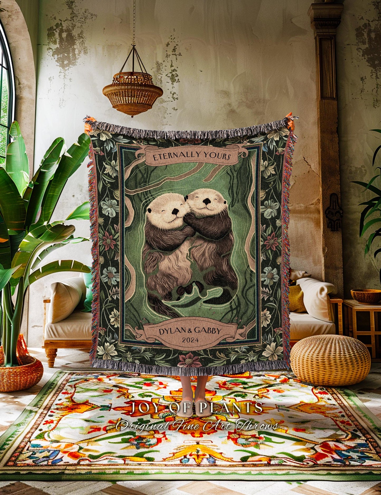 River Otters Personalized Couple Gift Cute | Boho Whimsical Wedding Anniversary Throw Blanket Personalized Saying Significant Otters Custom