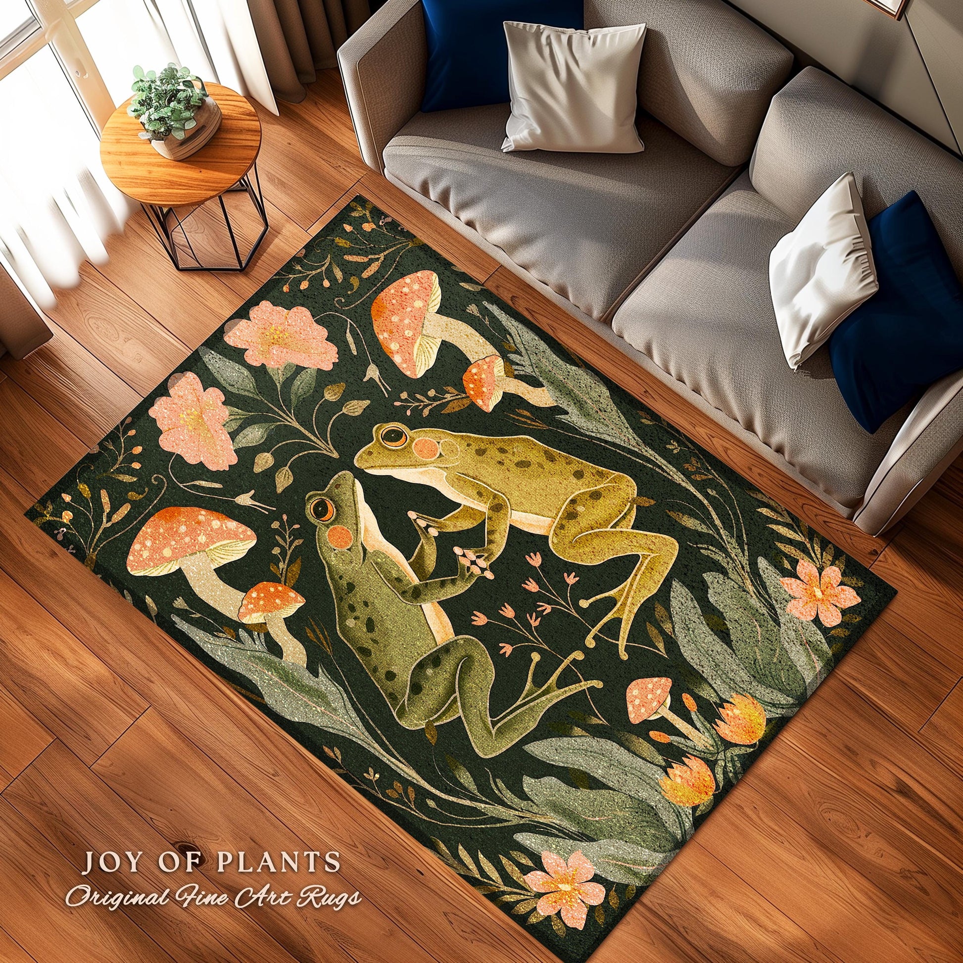 Scandinavian Frog & Toad Accent Rug | Folklore Cottagecore Rug Boho Floral Living Room Woodland Aesthetic Fairycore Nature Themes Nursery |