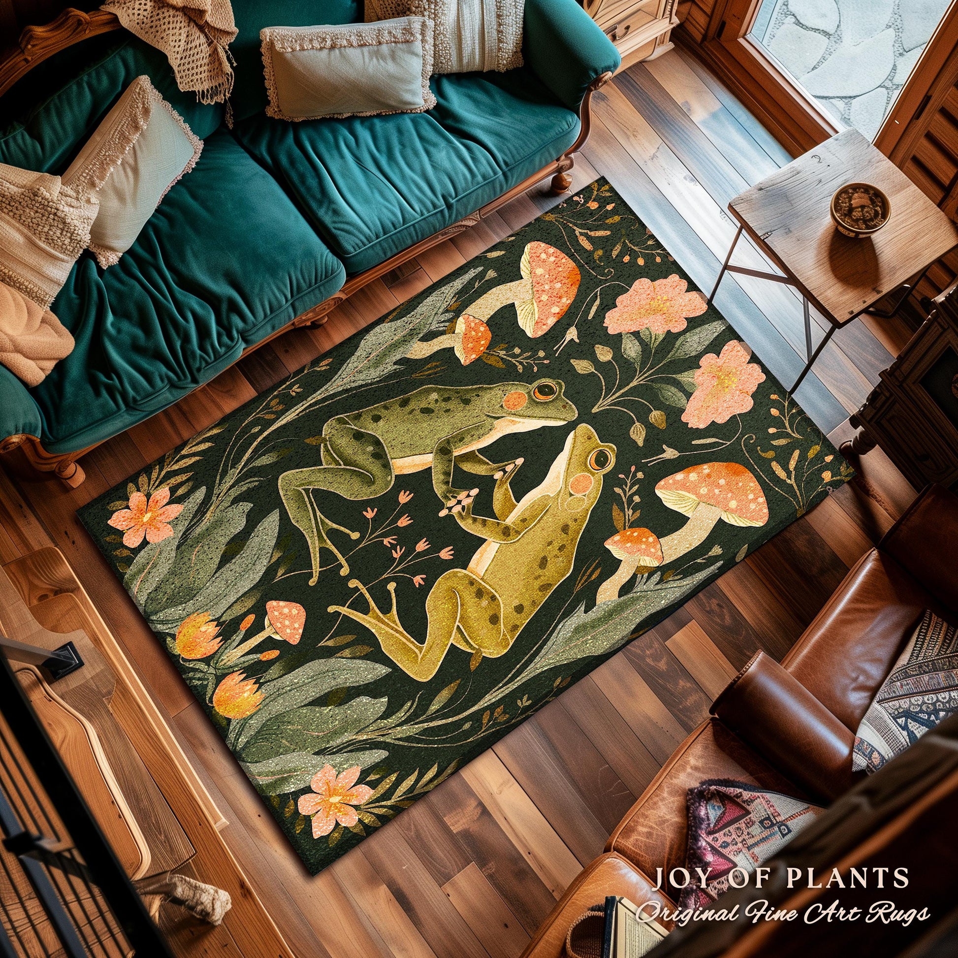 Scandinavian Frog & Toad Accent Rug | Folklore Cottagecore Rug Boho Floral Living Room Woodland Aesthetic Fairycore Nature Themes Nursery |