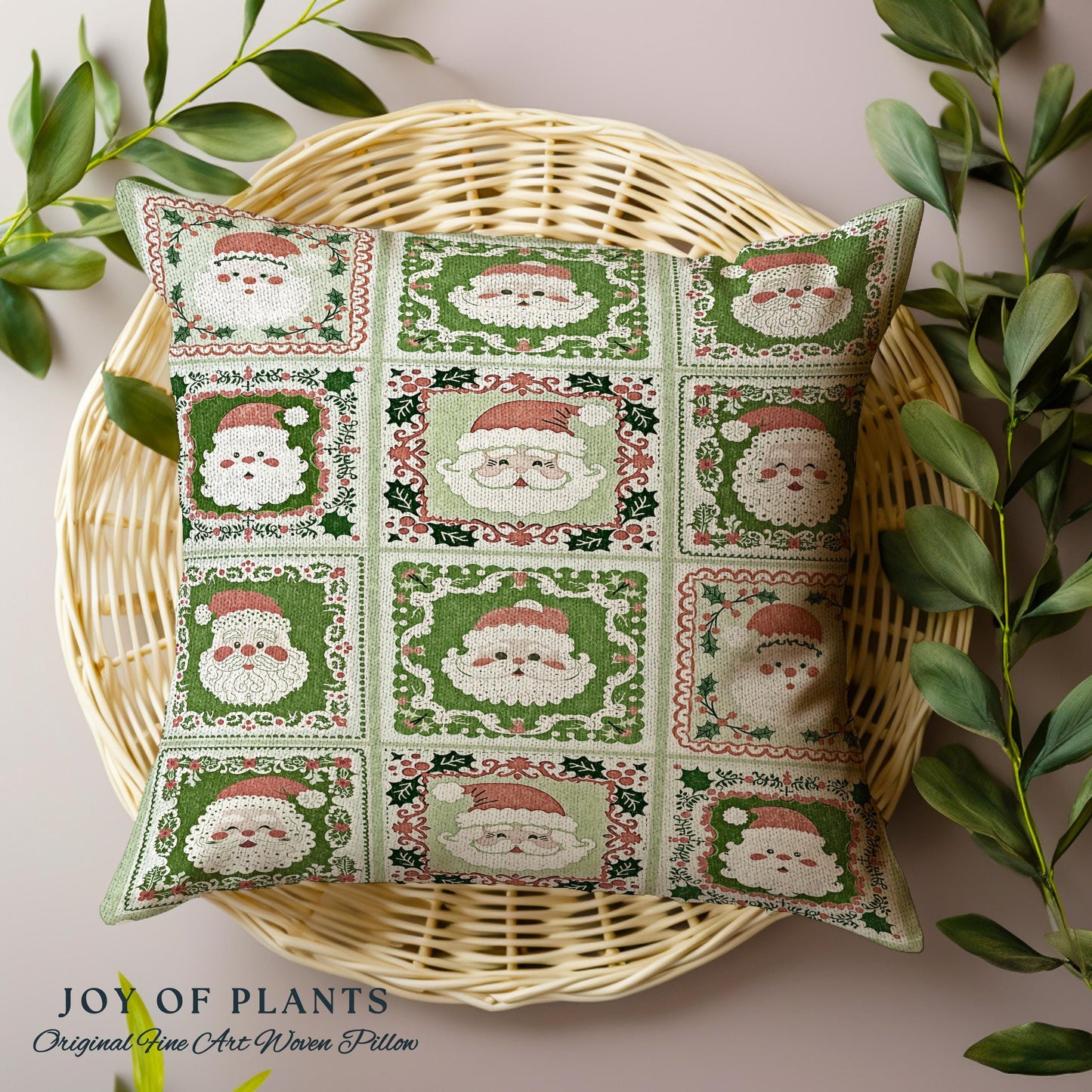 Pastel Christmas Santa Claus Blanket Soft Cottagecore Holiday Pillow Vintage Mint Green Retro Tapestry Cushion Cozy Festive Winter Art Decor