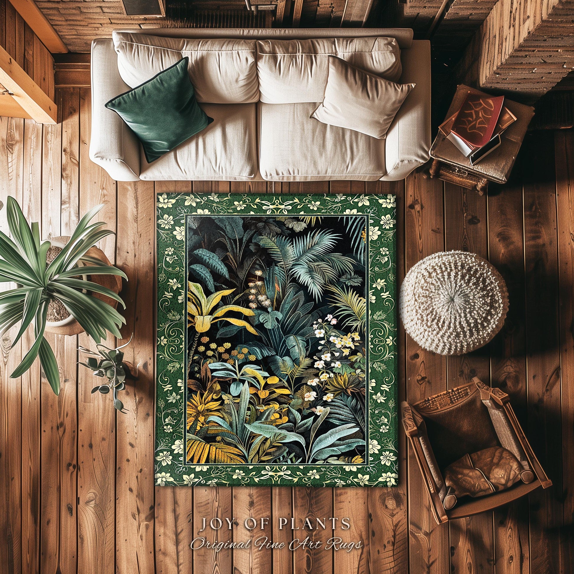 Jungle Leaves Botanical Area Rug | Tropical Jungle Nature Lover Book Nook Cozy Plant Lover Boho Bedroom Decor Elegant Family Room Floor Rug