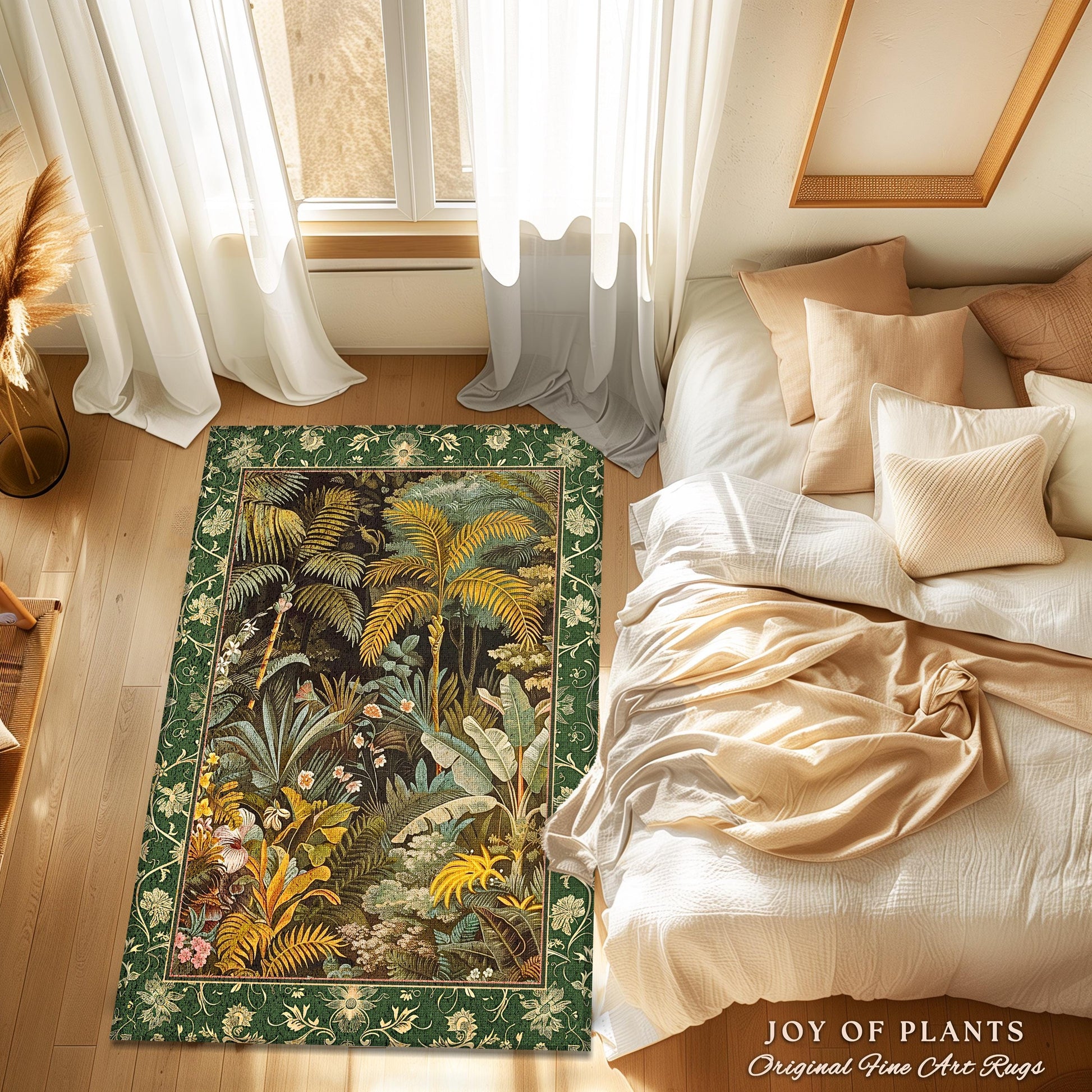 Maximalist Botanical Jungle Area Rug | Exotic Leaf Tropical Nature Theme Bedroom Decor Vintage Elegance Living Room Forest Floor Abstract |