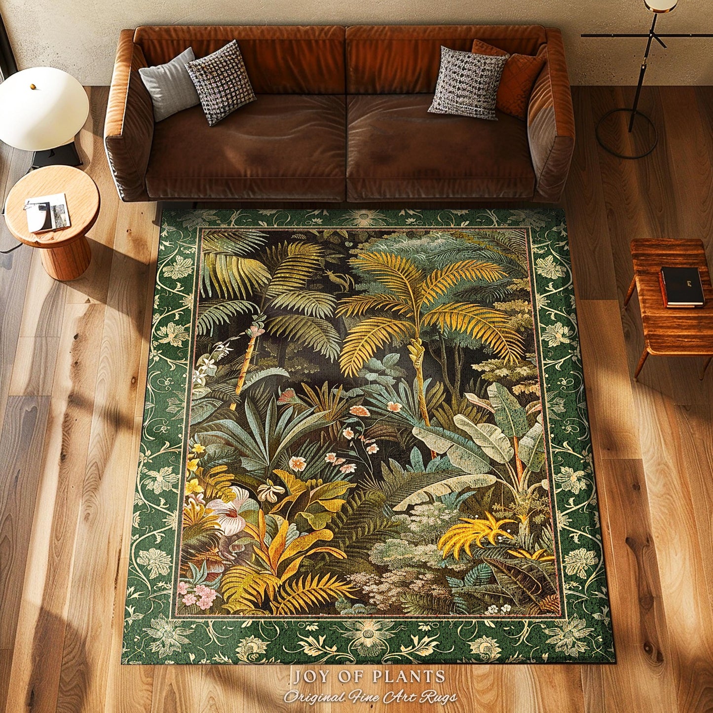 Maximalist Botanical Jungle Area Rug | Exotic Leaf Tropical Nature Theme Bedroom Decor Vintage Elegance Living Room Forest Floor Abstract |