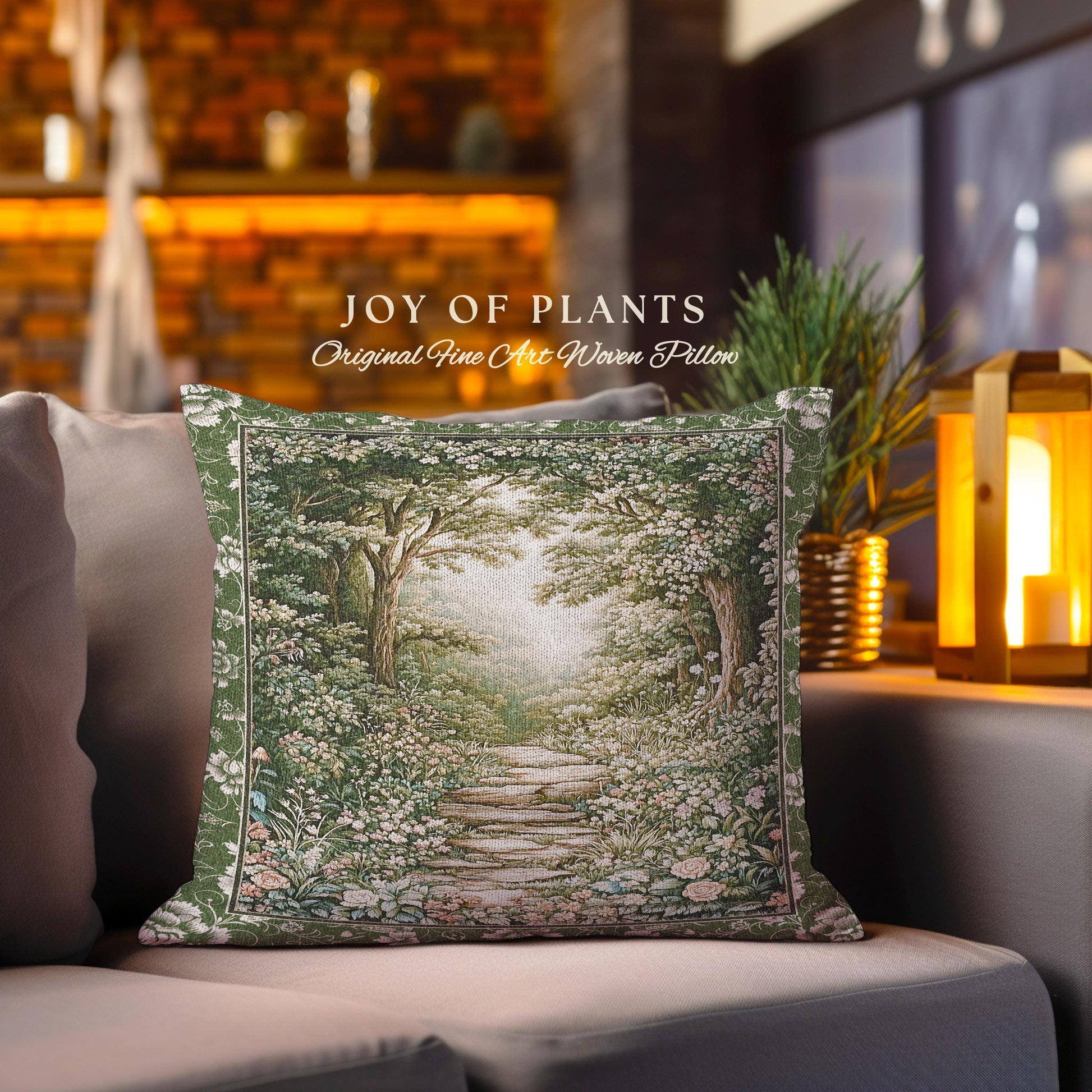 Mystic Garden Fairytale Landscape Tapestry Pillow | Fairycore Woodland Nature Lover Book Nook Cushion Cozy Earthy Home Decor Whimsical |
