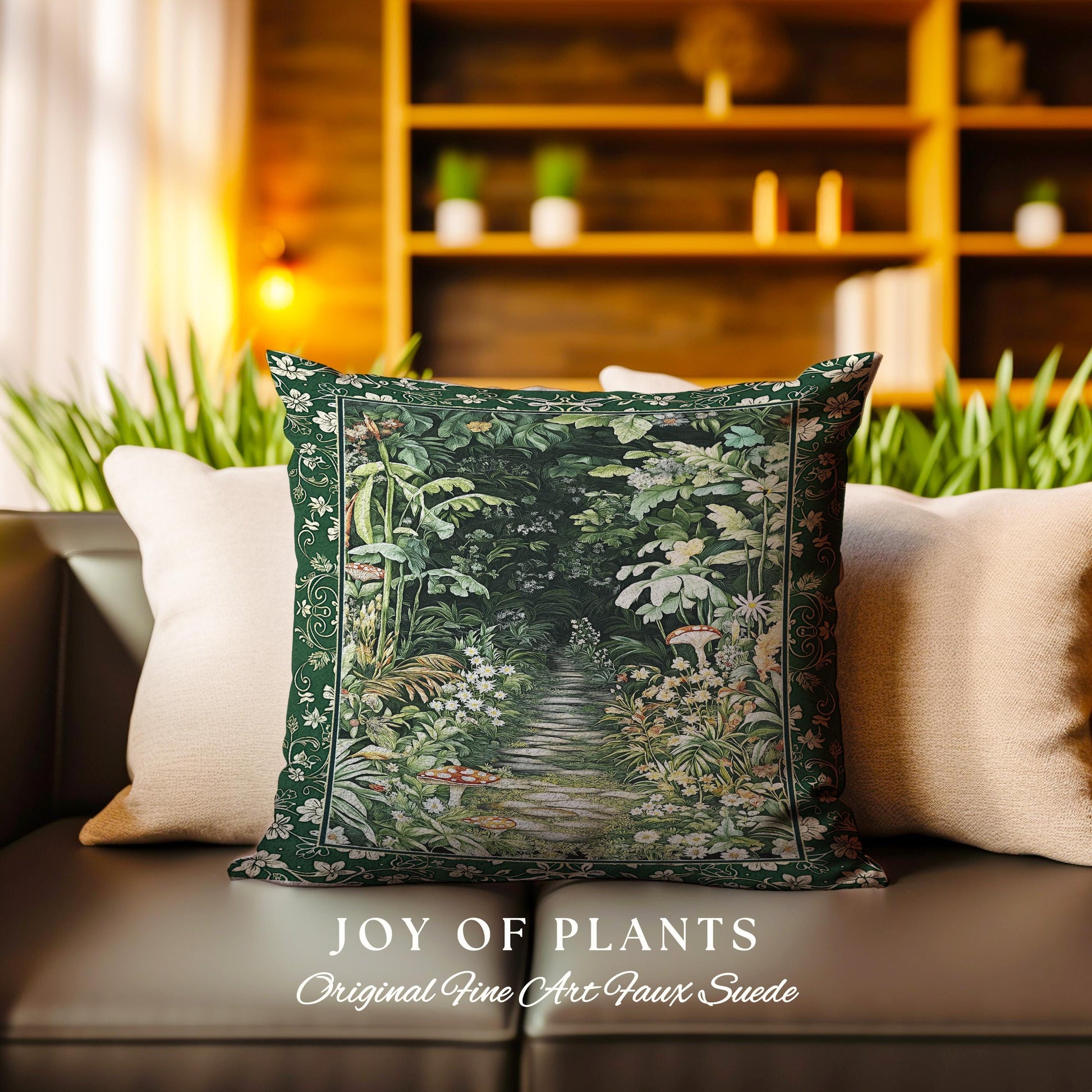 Soft Green Woodland Throw Pillow for Bedroom | Fairycore Woodland Nature Lover Book Nook Cozy Earthy Tapestry Accent Pillow Jungle Whimsical