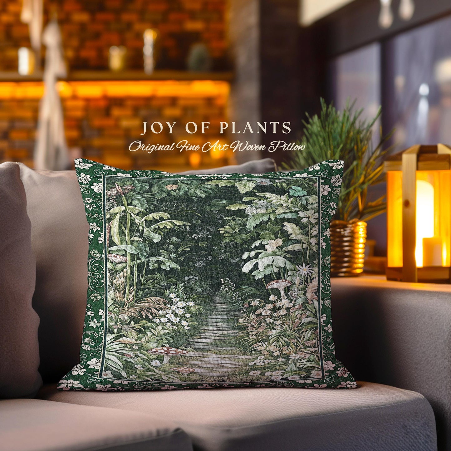 Soft Green Woodland Throw Pillow for Bedroom | Fairycore Woodland Nature Lover Book Nook Cozy Earthy Tapestry Accent Pillow Jungle Whimsical