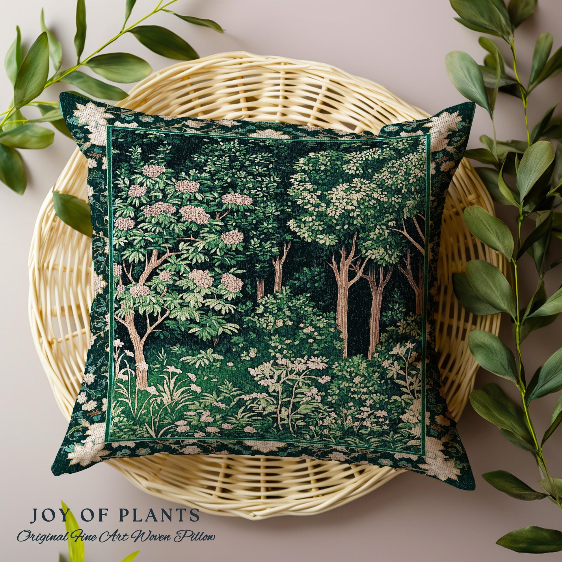 Dark Woodland Whimsical Forest Pillow | Whimsigothic Folklore Inspired Room Decor Ethereal Aesthetic Woven Cushion Accent Fairycore Bedroom