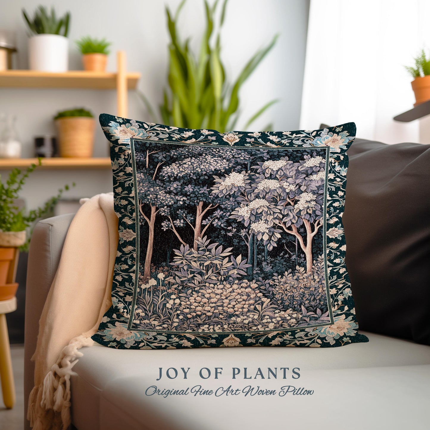 Fairycore Aesthetic Botanical Tapestry Pillow Dark Academia Lavender Purple Nature Inspired Ethereal Woodland Wildflowers Enchanted Cushion