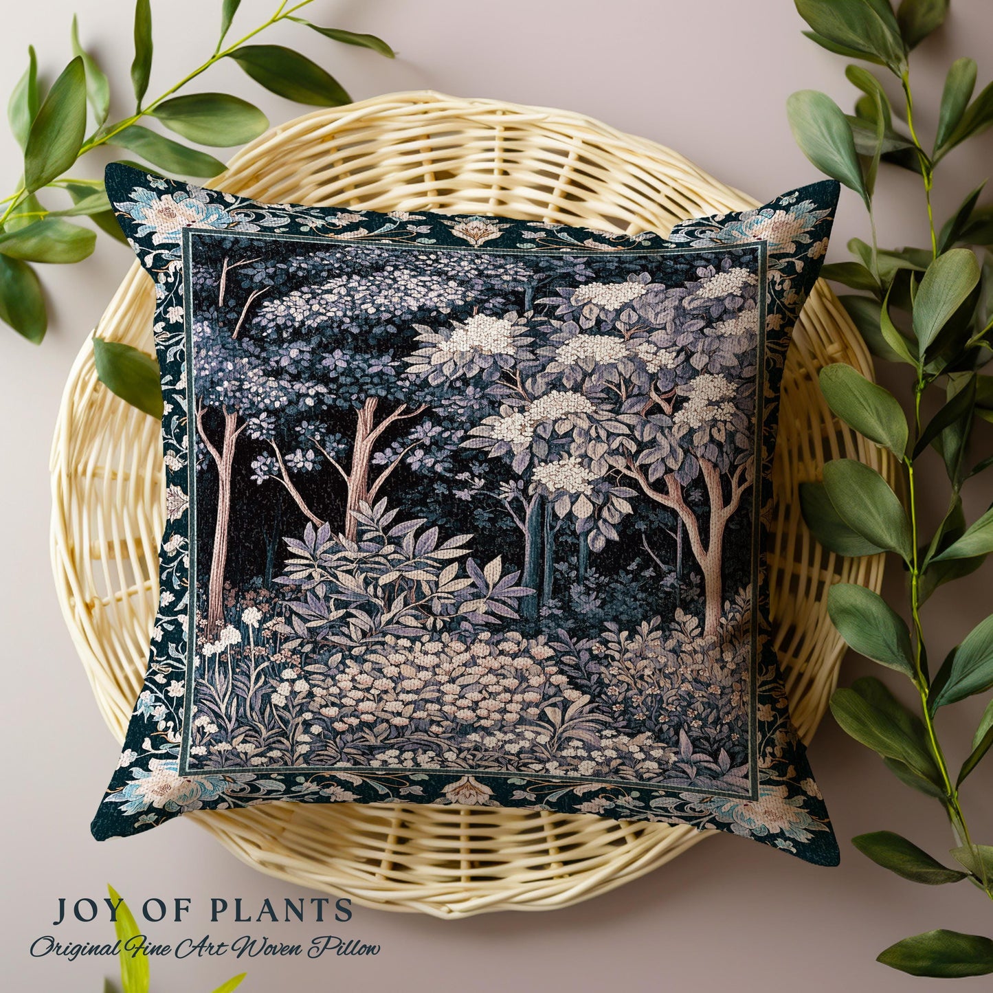 Fairycore Aesthetic Botanical Tapestry Pillow Dark Academia Lavender Purple Nature Inspired Ethereal Woodland Wildflowers Enchanted Cushion