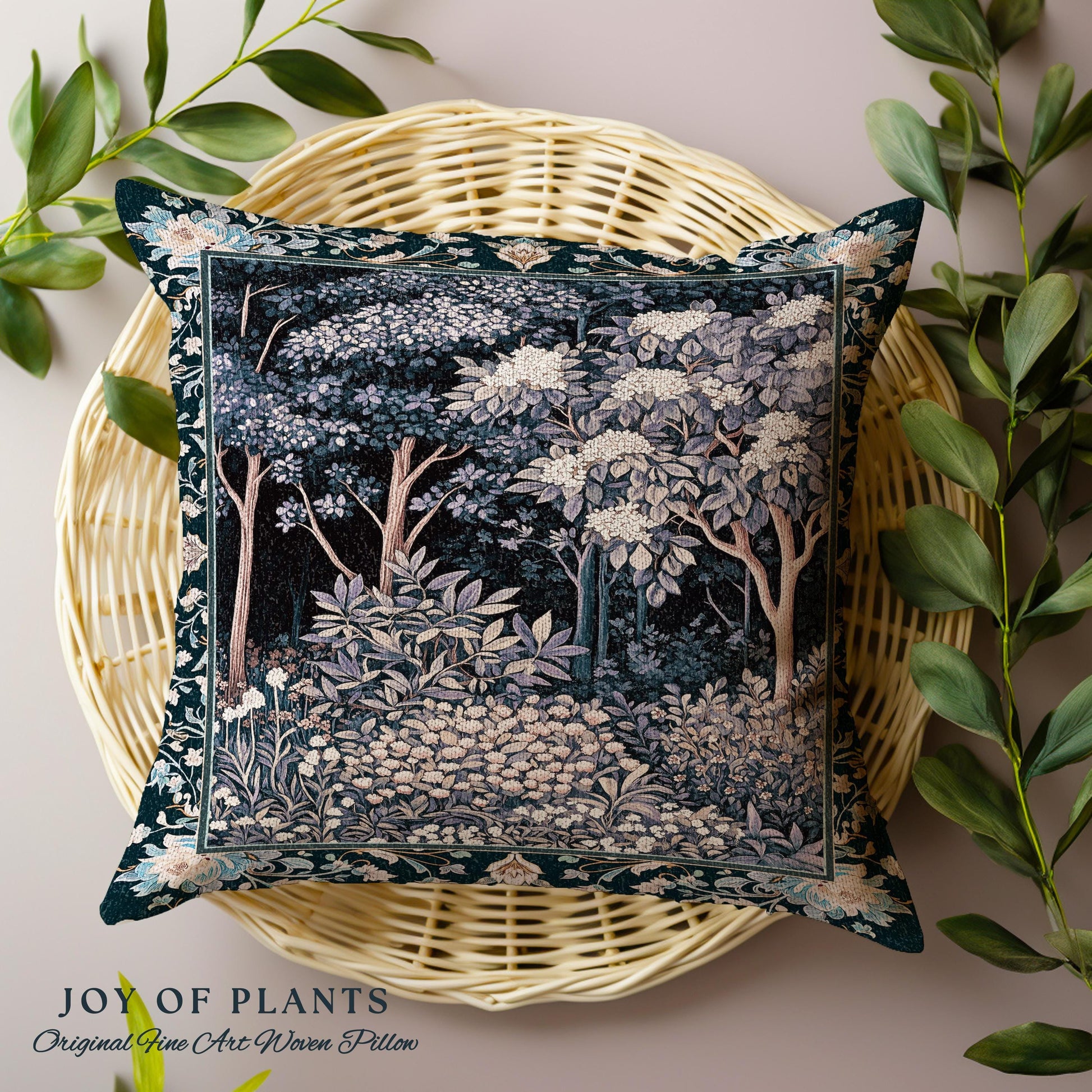 Fairycore Aesthetic Botanical Tapestry Pillow Dark Academia Lavender Purple Nature Inspired Ethereal Woodland Wildflowers Enchanted Cushion