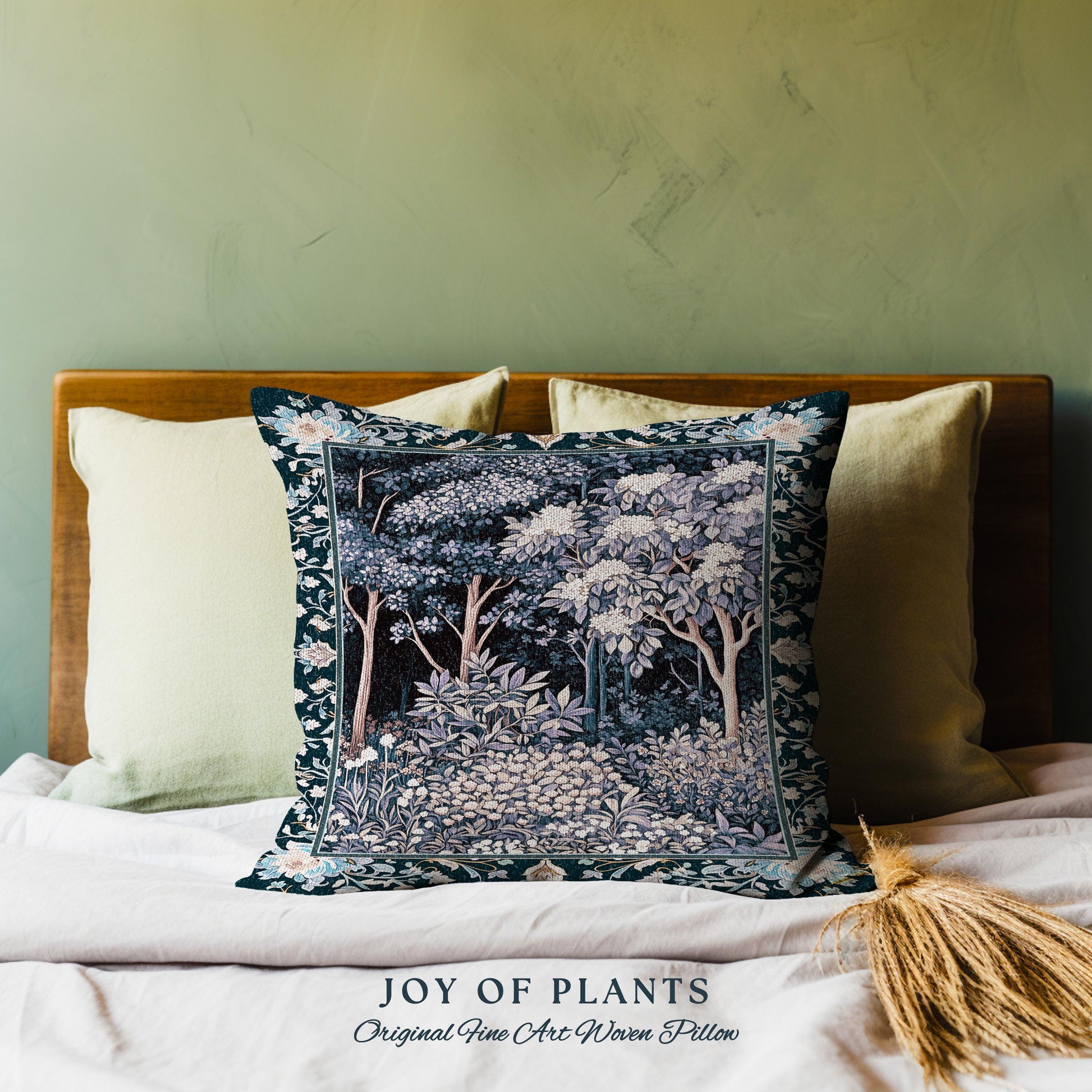 Fairycore Aesthetic Botanical Tapestry Pillow Dark Academia Lavender Purple Nature Inspired Ethereal Woodland Wildflowers Enchanted Cushion