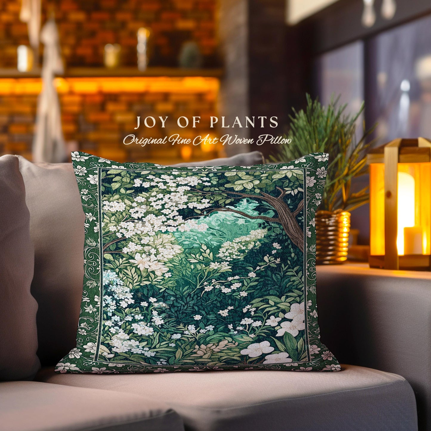 Botanical Aesthetic Forest Tapestry Throw Pillow Dark Cottagecore Folklore Inspired Decor | Ethereal Aesthetic Fairycore Mystical Woodland
