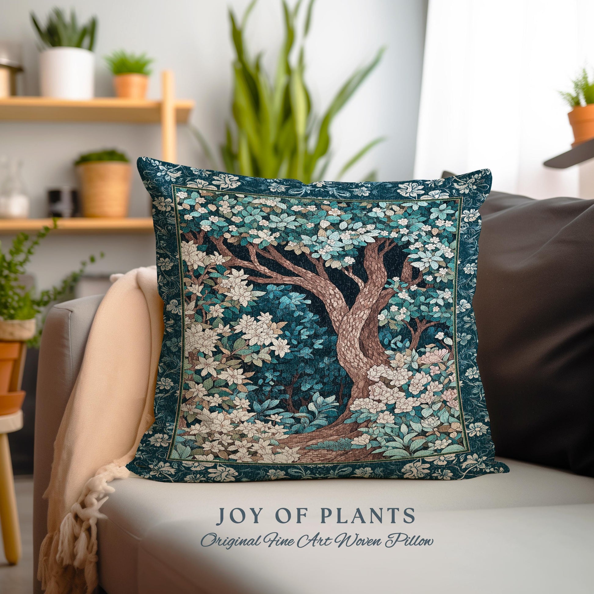 Bohemian Tree Tapestry Pillow Magical Aesthetic Folklore Forest Ethereal Cushion | Nature Inspired Woodland Magic Wildflower Fairycore Decor