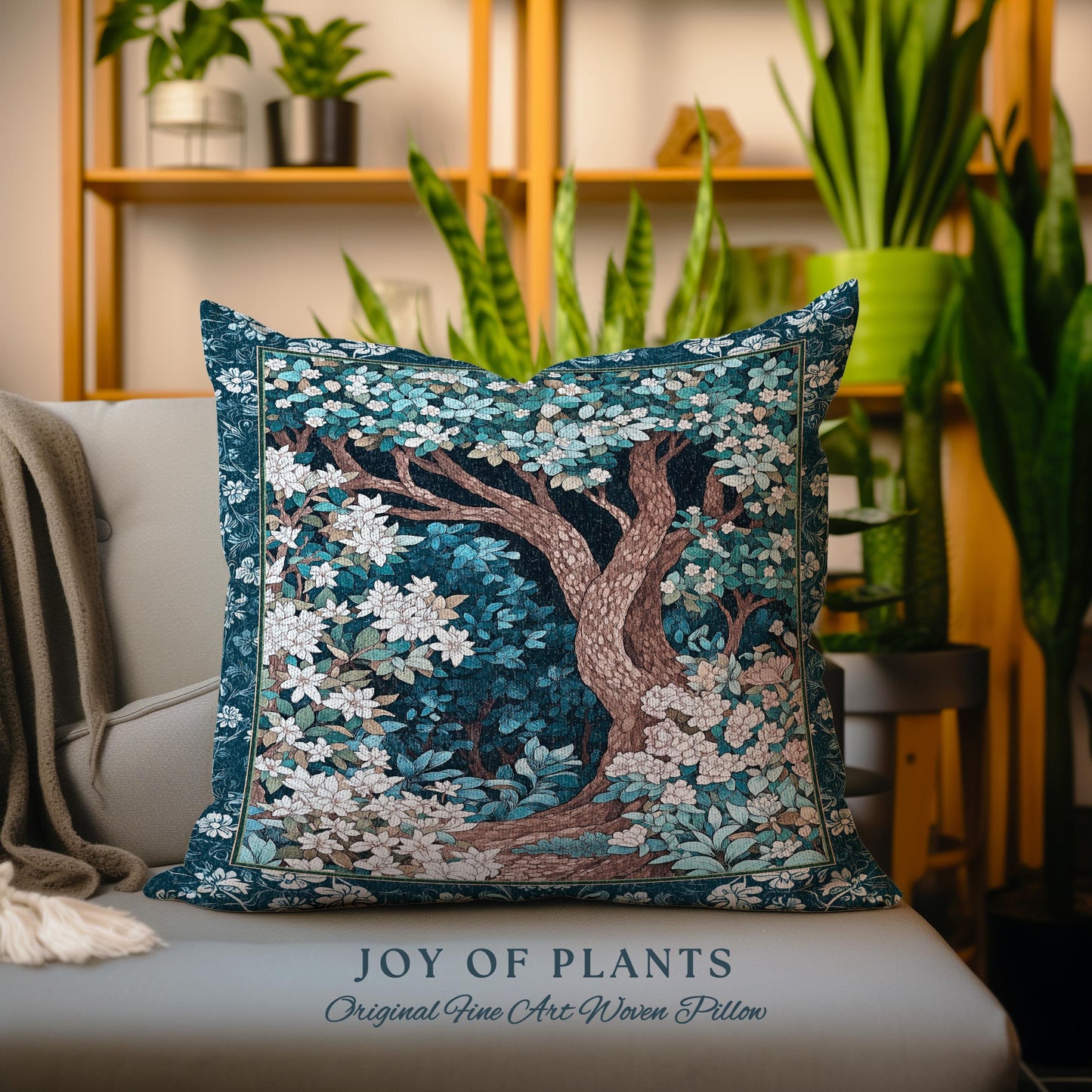 Bohemian Tree Tapestry Pillow Magical Aesthetic Folklore Forest Ethereal Cushion | Nature Inspired Woodland Magic Wildflower Fairycore Decor