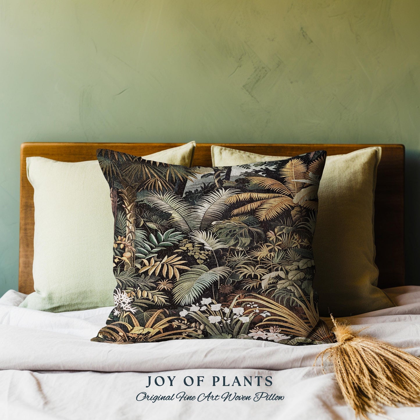 Earthy Colors Tropical Leaves Throw Pillow | Jungle Theme Bedroom Decor Whimsical Botanical Living Room Forest Abstract House Plant Cushion
