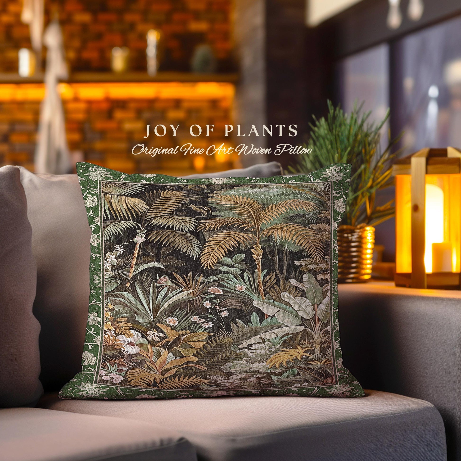 Maximalist Botanical Jungle Throw Pillow | Exotic Leaf Tropical Nature Theme Bedroom Decor Vintage Elegance Living Room Forest Cushion |