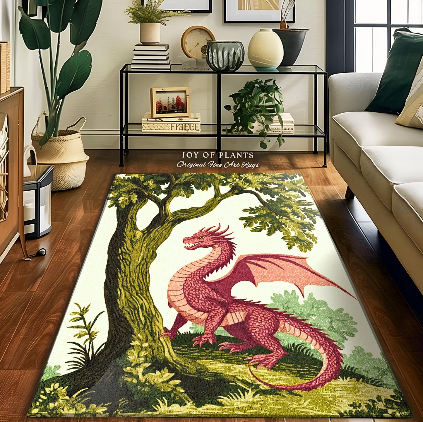 Pastoral Dragon Rug Light Academia Inspired Woodland Cottagecore Goblincore, Rustic Folklore Home Decor Forestcore Medieval Aesthetic Art