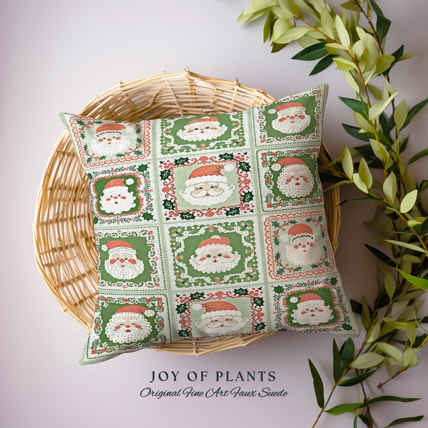 Pastel Christmas Santa Claus Blanket Soft Cottagecore Holiday Pillow Vintage Mint Green Retro Tapestry Cushion Cozy Festive Winter Art Decor