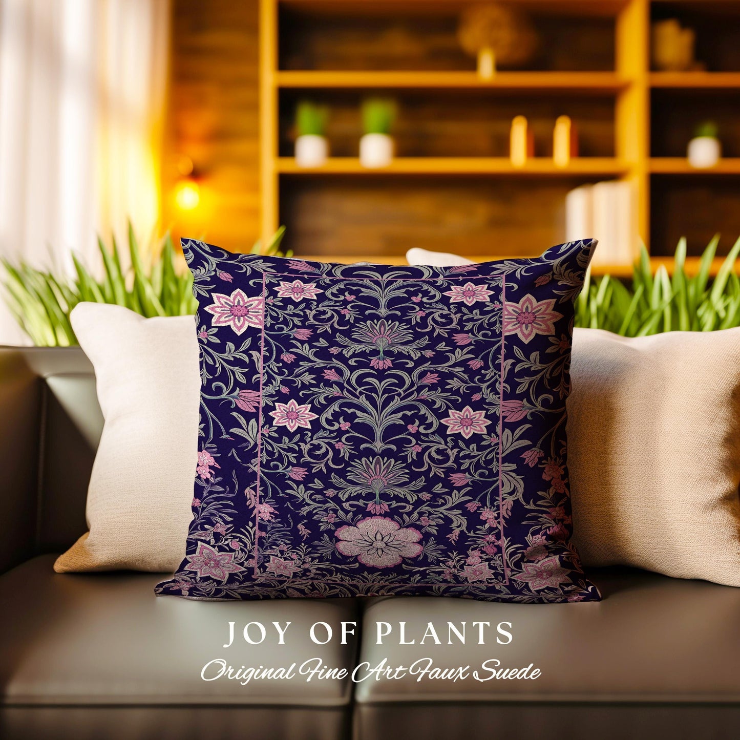 Whimsical Florals Accent Pillow | Dark Renaissance Style Art Deco Aesthetic Purple Botanical Cushion Rug Morris Inspired Fairycore Gothic