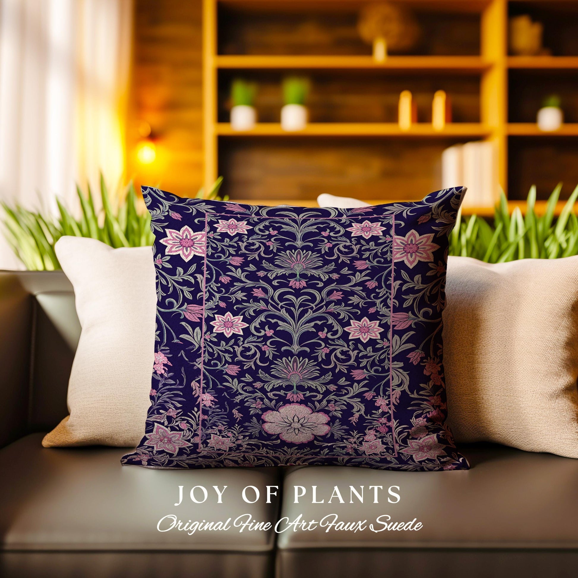 Whimsical Florals Accent Pillow | Dark Renaissance Style Art Deco Aesthetic Purple Botanical Cushion Rug Morris Inspired Fairycore Gothic