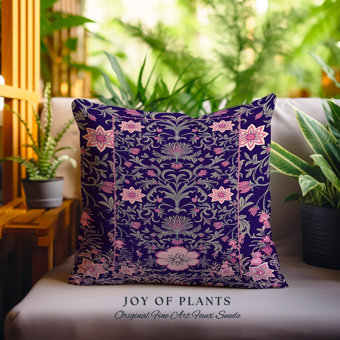 Whimsical Florals Accent Pillow | Dark Renaissance Style Art Deco Aesthetic Purple Botanical Cushion Rug Morris Inspired Fairycore Gothic