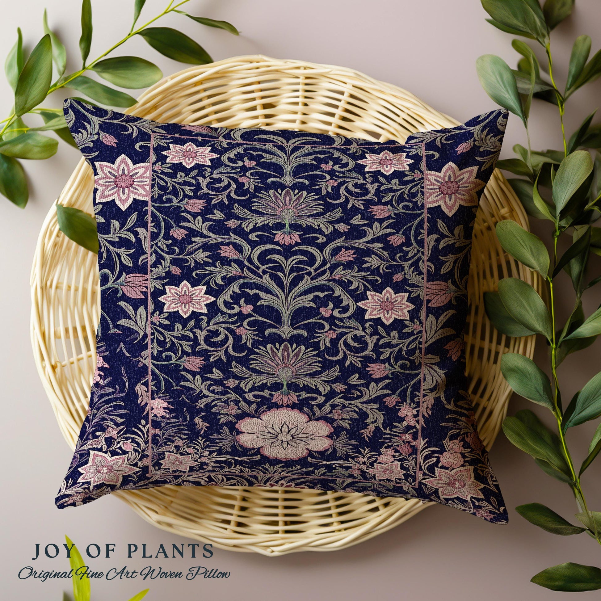 Whimsical Florals Accent Pillow | Dark Renaissance Style Art Deco Aesthetic Purple Botanical Cushion Rug Morris Inspired Fairycore Gothic