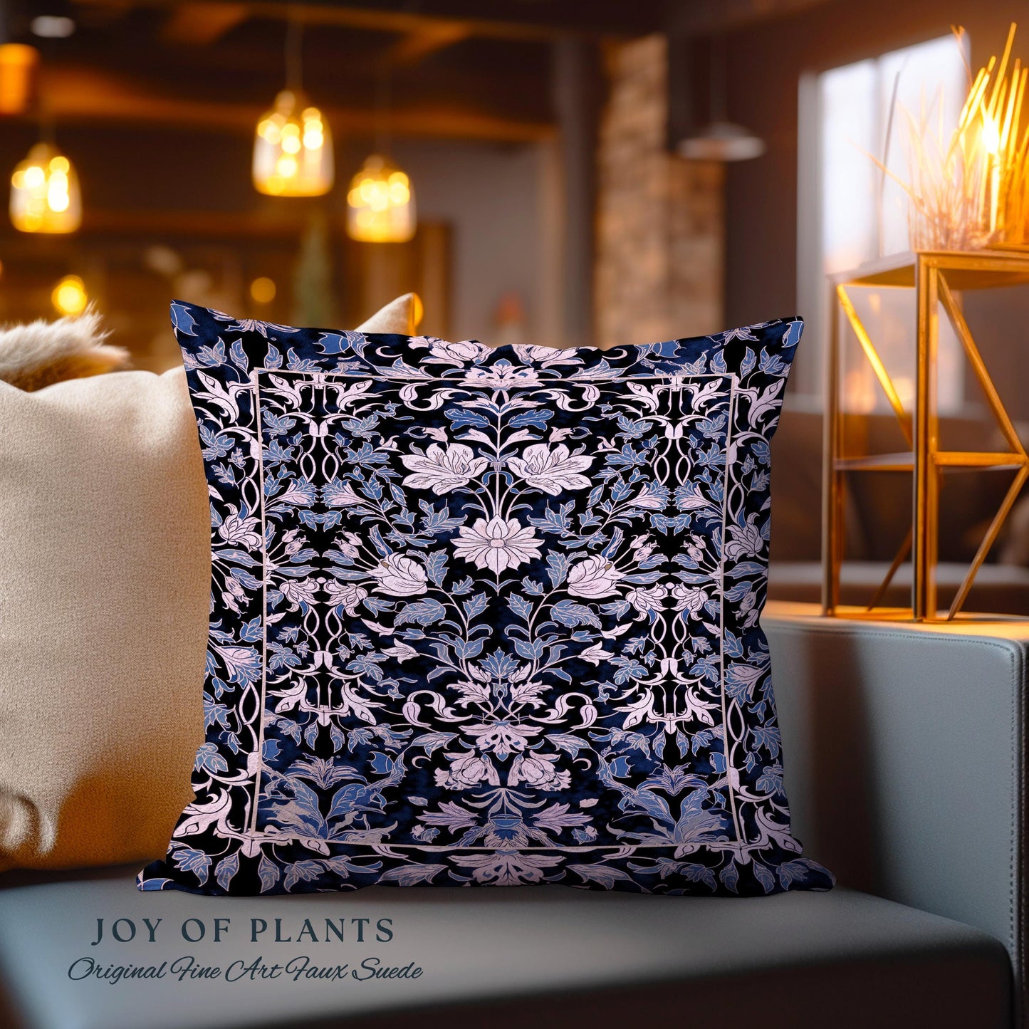 Elegant Fairycore Floral Pillow Woven | Ornate Renaissance Style Art Deco Aesthetic Purple Dark Botanical Cushion William Morris Inspired