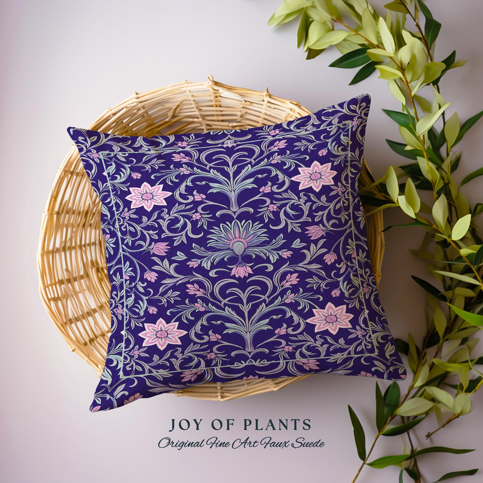 Art Deco Aesthetic Floral Accent Pillow | Whimsical Maximalist Ornate Dark Renaissance Style Art Deco Aesthetic Lavender Purple Botanical
