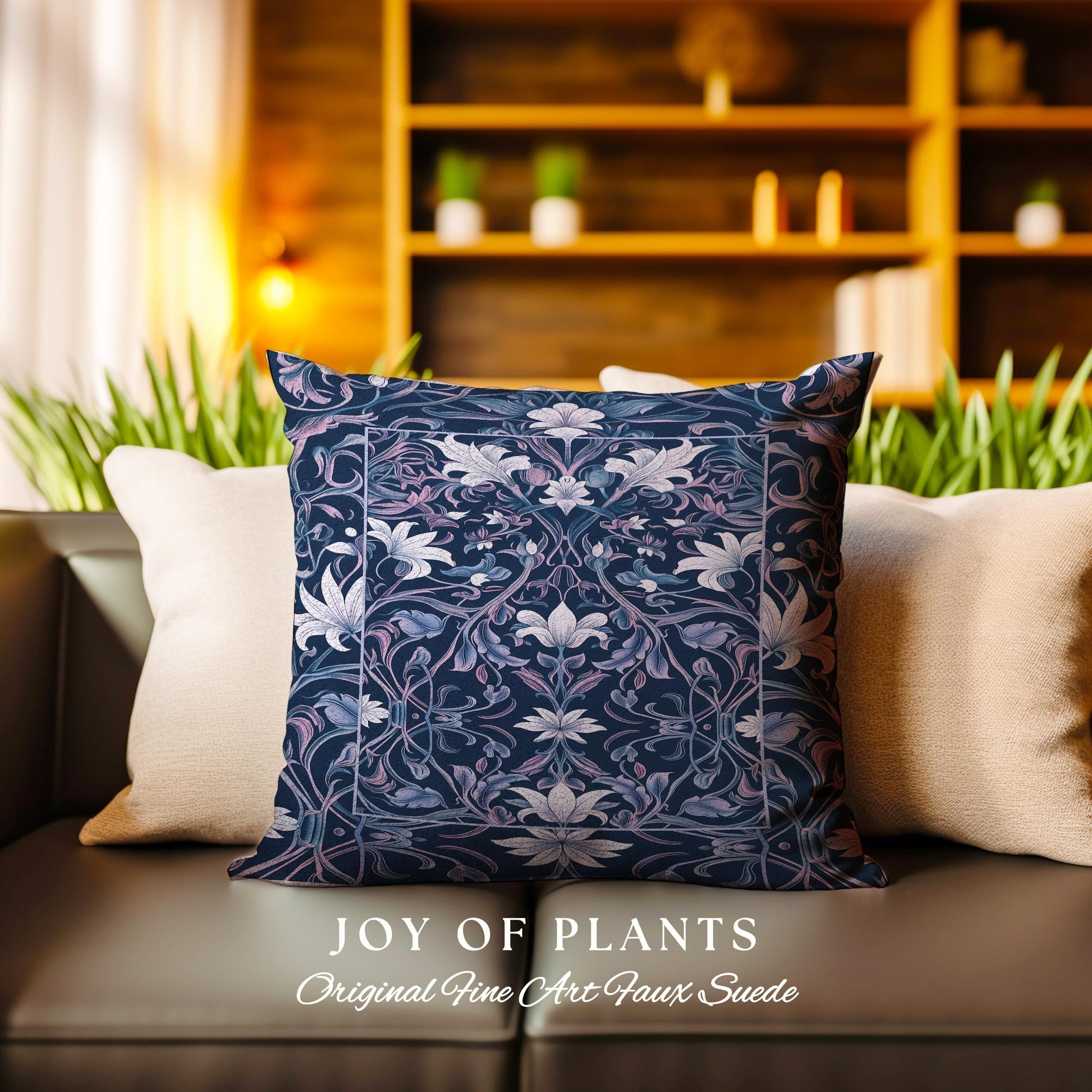 Colorful Floral Throw Pillow Whimsical | Ornate Renaissance Style Art Deco Aesthetic Purple Dark Botanical Tapestry Cushion Morris Inspired