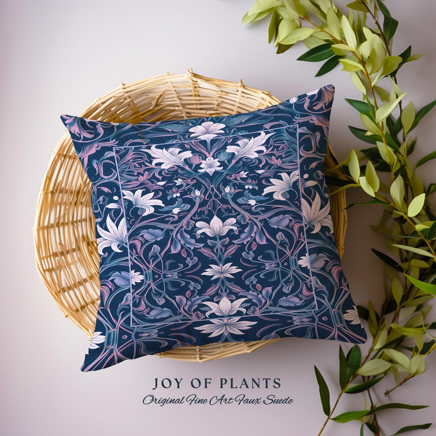 Colorful Floral Throw Pillow Whimsical | Ornate Renaissance Style Art Deco Aesthetic Purple Dark Botanical Tapestry Cushion Morris Inspired